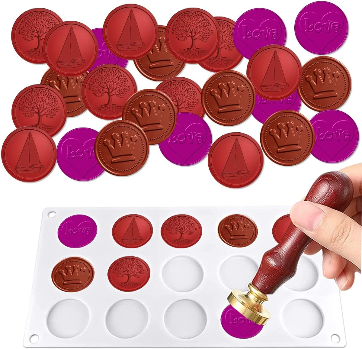 BEZANU Wax Seal Pad, 15-Cavity Silicone Wax Seal Molds for DIY Craft, Sealing Wax Stamp (White) image number 5