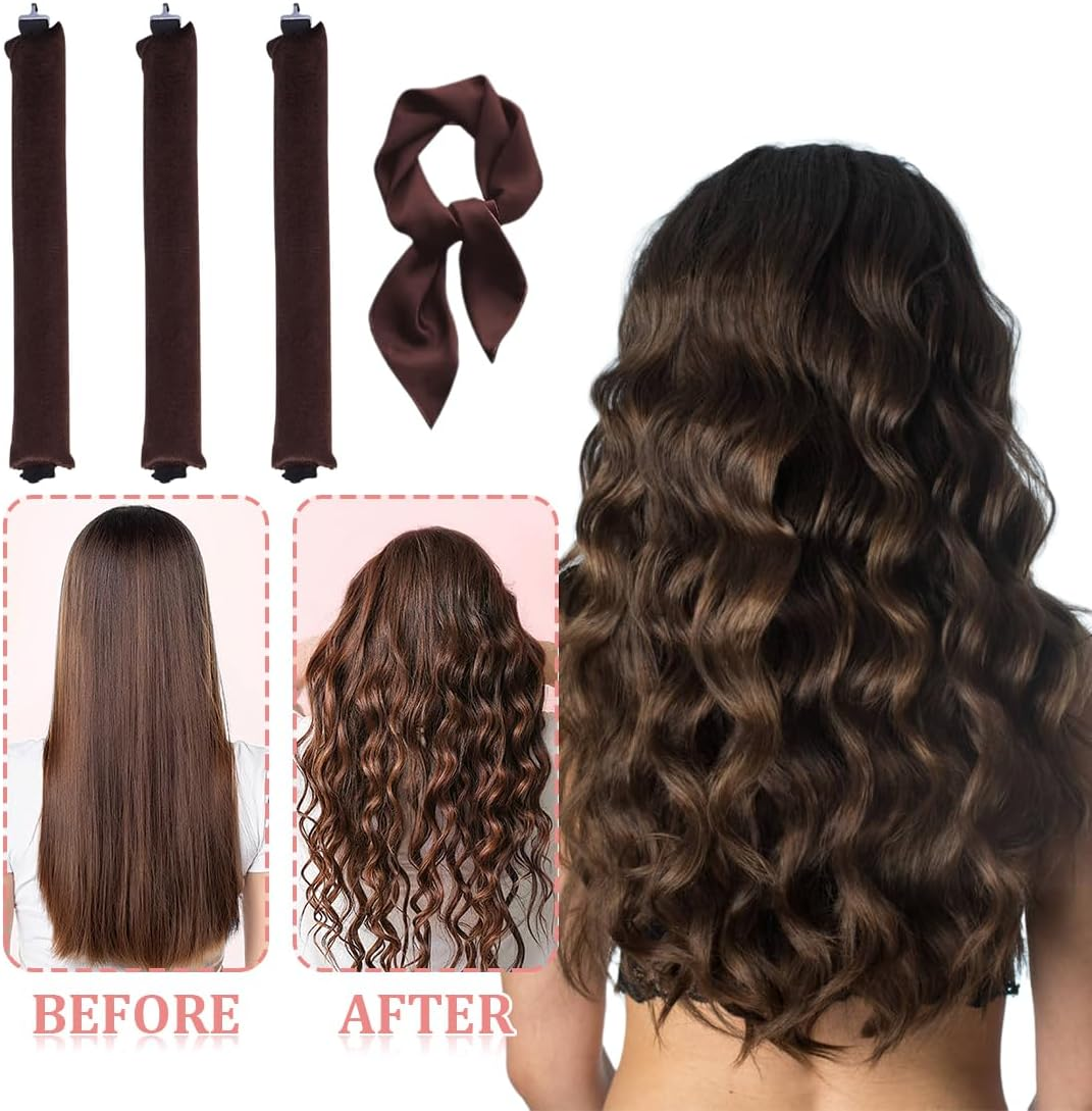 Set of 3 Heat-Free Hair Rollers, Brown, Curlers Overnight with Hooks, Heatless Curls Set, Soft Velvet, Curlers Heatless Curls for All Hair Types image number 1
