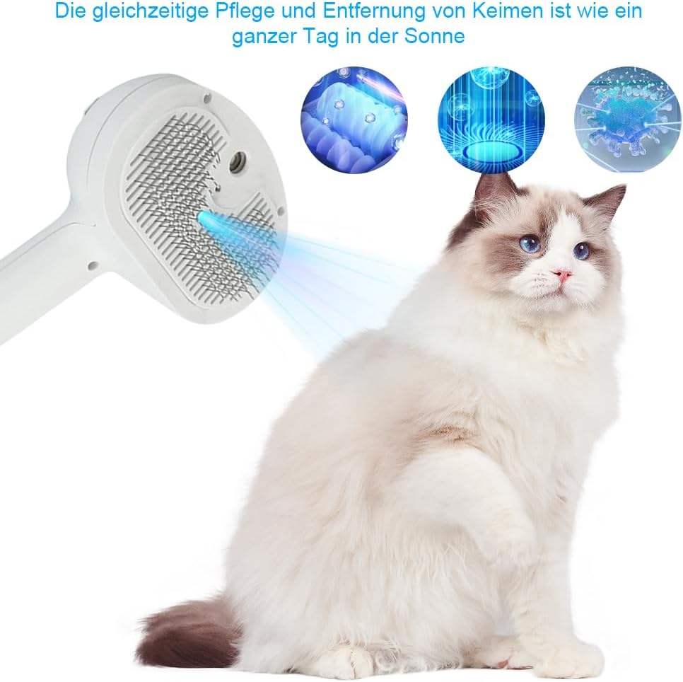 CEWROM Cat Brush with Steam, 3-In-1 Steam Brush Cat, Antistatic Knot-Resistant Hair Removal, Pet Brush, Self-Cleaning One Button with Water Tank, Cat Care Brush for Long Hair, Short Hair, White image number 5