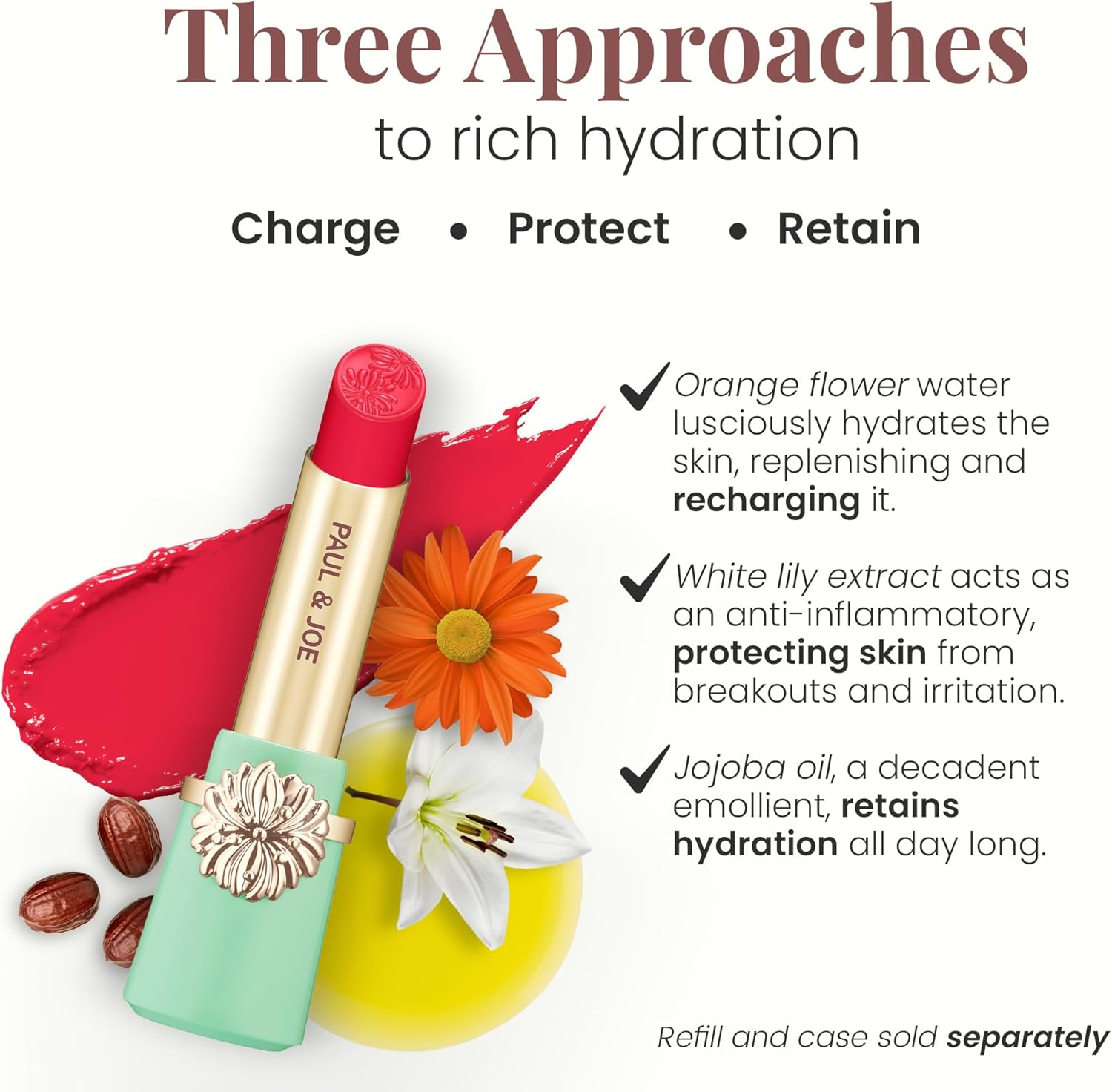 Paul & Joe Moisturizing Lipstick Refill Only, Case Sold Separately, Long Lasting Lipstick for Highly-Pigmented Lip Color, 02 Tulip Petals - Sweet and Heart-Racing Tulip Pink Lip Stick, 0.10 Oz image number 3