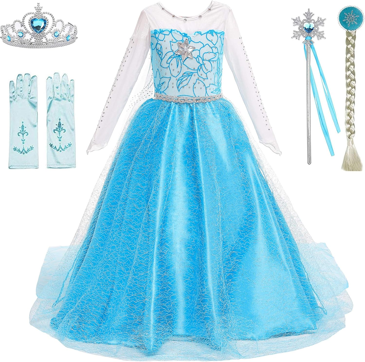 Memobest Snow Queen Princess Elsa Costumes Birthday Party Halloween Costume Cosplay Dress up for Little Girls 3-12 Years