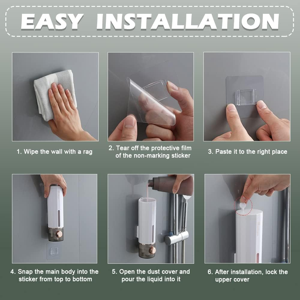 Modixun Liquid Soap Dispenser Wall Mount 450Ml/15Oz, Luxury Shower Hand Soap Dispenser, Self Adhesive Shampoo Dispenser with 3Pcs Adhesives for Bathroom, Kitchen, White image number 1