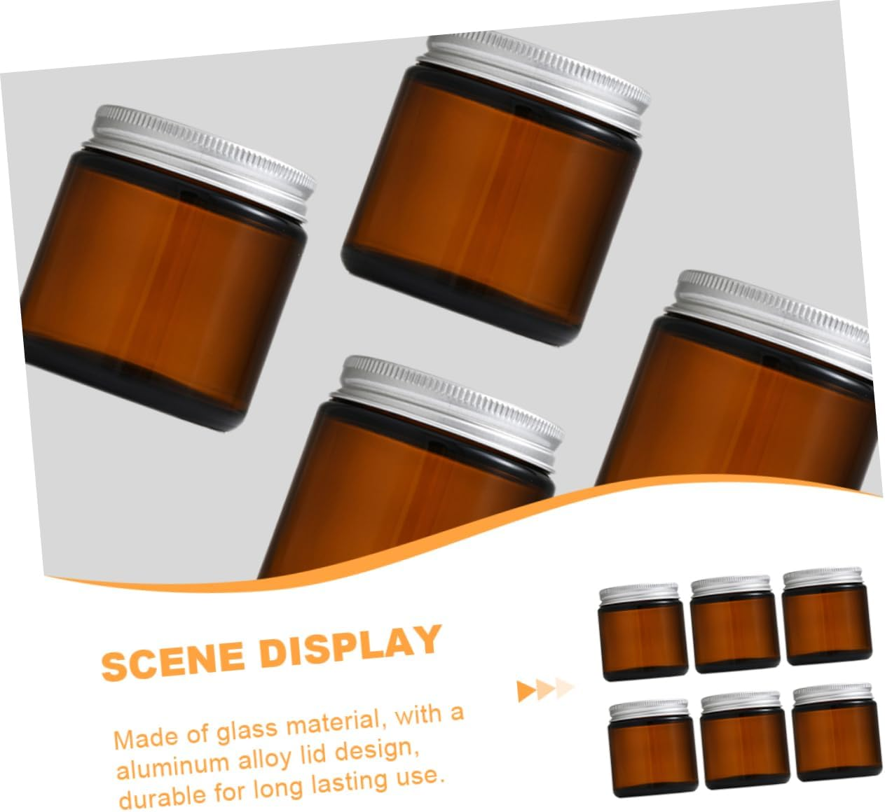 CONGARTENO 6Pcs Amber Glass Candle Jars Fillable Wax Candle Holders with Airtight Lids Spice Lotion Storage Unique Design for Wedding Favors