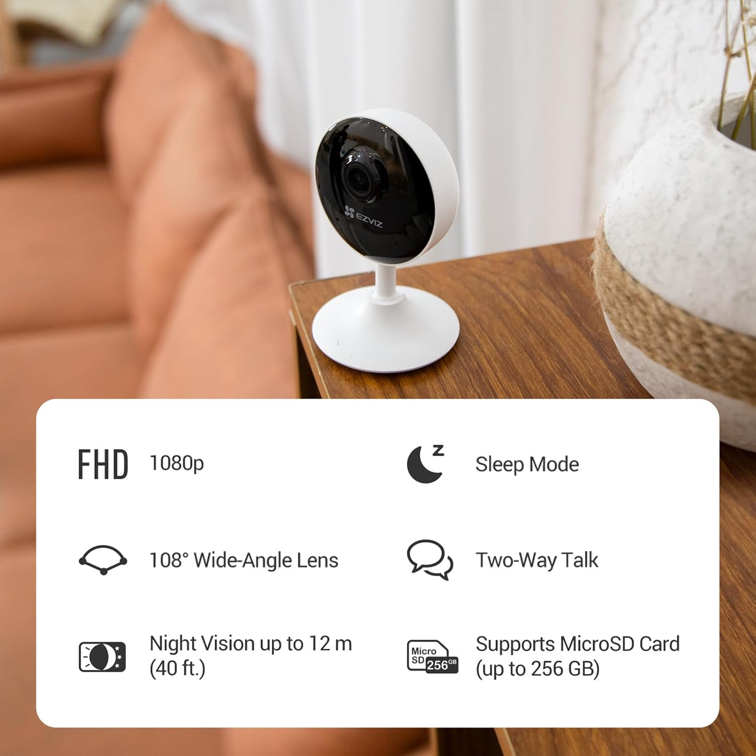 EZVIZ Security Camera, 1080P Indoor Wi-Fi Camera, Baby/Pet Monitor, Motion Detection, Night Vision, Two-Way Talk, 256G Sd/Icloud Storage, Compatible with Alexa, Google Assistant, C1C-B 2PK image number 6