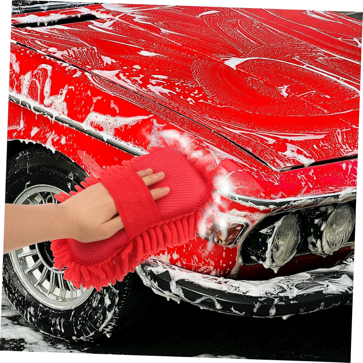 INOOMP Car Wash Mitts Microfiber Washing Mitts Red Absorbent Sponge 80G Car Cleaning Supplies Vehicle Detailing Tool for Automotive Exterior Care image number 6