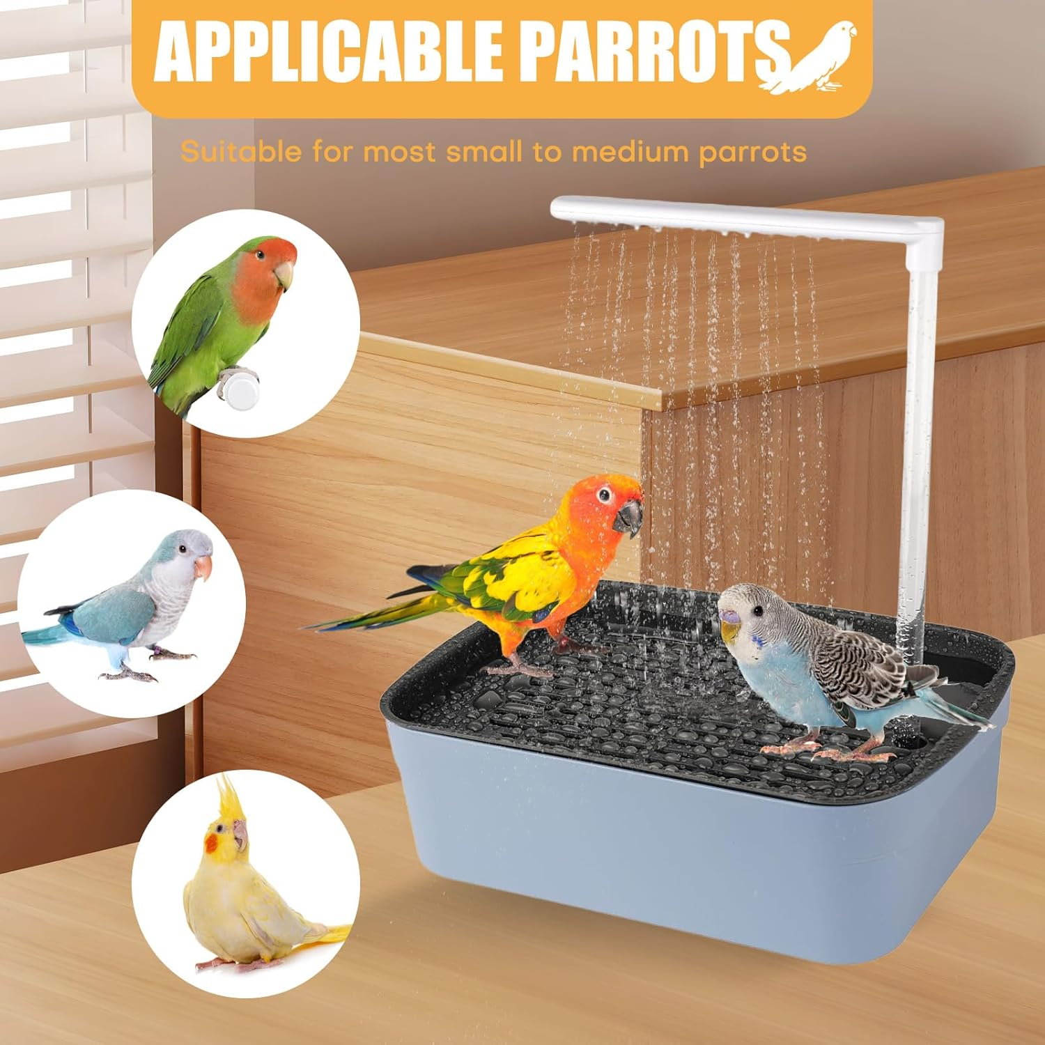 Umisu Bird Bathhouse Bathtub Automatic Bird Bath with Pump, Bird Bath Bath Bird Shower Accessories for Parakeets Birds Parrot (Green, L)