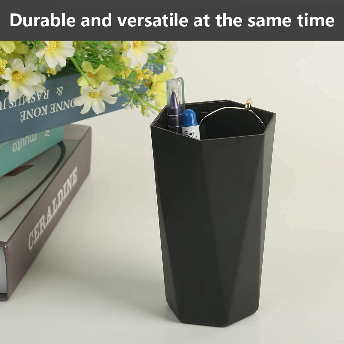 Car Trash Can with Lid, Leak Proof Automotive Portable Trash Bin, Diamond Design Easy to Clean Plastic Desktops Dustbin Organizer for Car Home Office (Red) image number 3