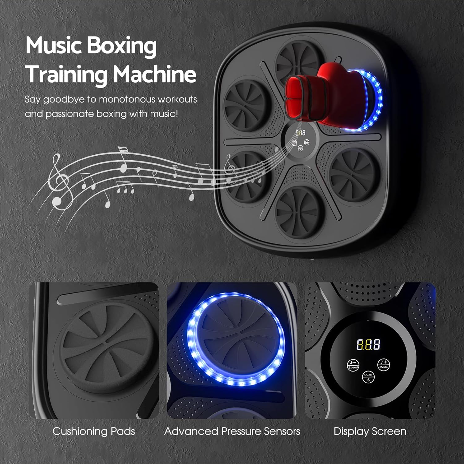 Advwin Music Boxing Machine, Smart Boxing Training Machine Wall Mounted Electronic Boxing Target, Boxing Music Workout Machine Punching Equipment for Kids Adults Home Reaction Strength Workout