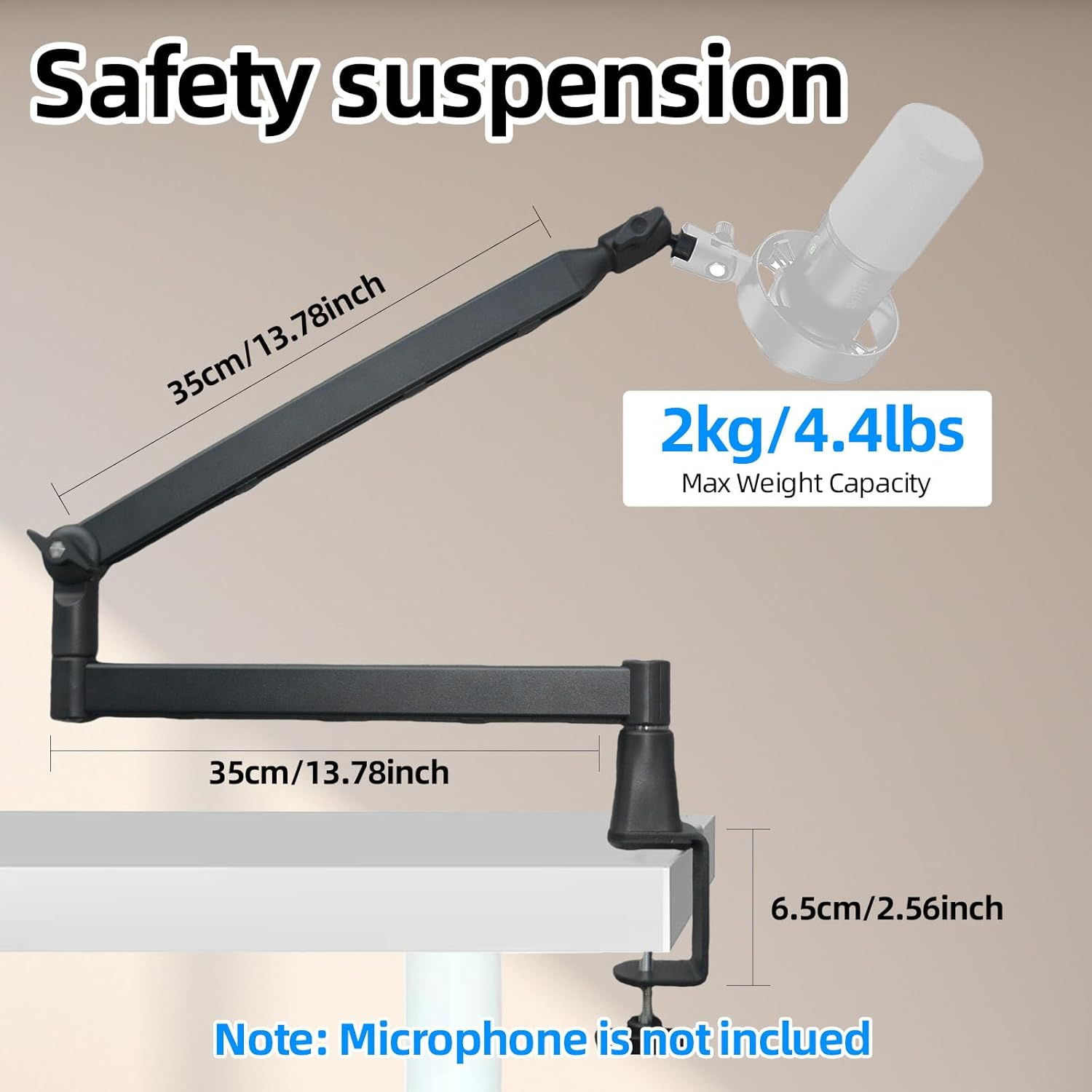Yazoni Microphone Boom Arm, Low Profile Mic Arm Stand with Desk Mount Clamp, Screw Adapter, Hidden Cable Channels, Adjustable Mic Stand for Boom Stick Microphone, for Podcast Gaming Streaming Studio image number 4