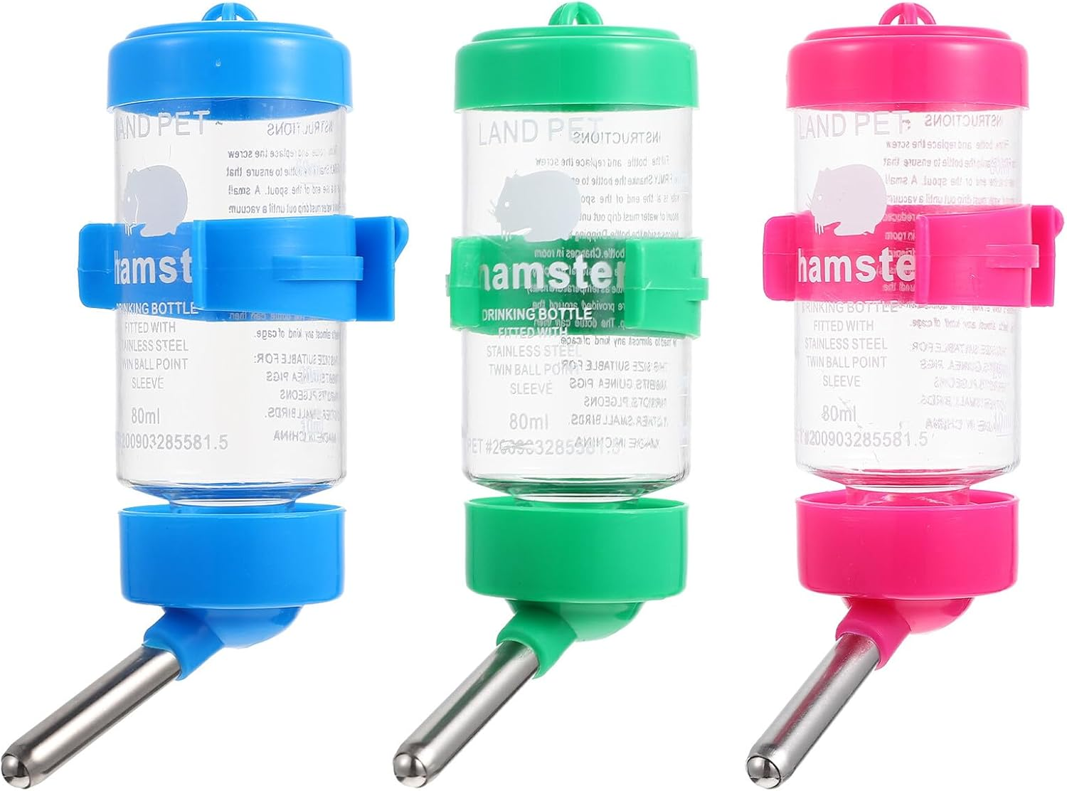 UKCOCO 3Pcs Small Animal Water Bottles Hanging Hamster Drinkers Convenient Chinchilla Pet Water Dispensers with Easy-Clean Nozzle for Guinea Pigs Ferrets and Mice Random Color image number 1