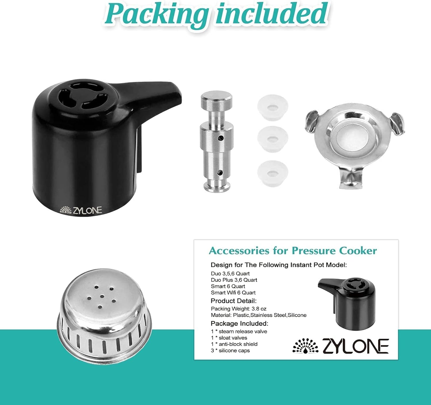 Steam Release Handle, Original Float Valve Replacement Parts with 3 Silicone Caps for Instant Pot Duo/Duo plus 3, 5, 6 Quart, Duo Mini 3 Qt, Duo50 5 Qt, Duo/Duo plus 60 6 Qt by ZYLONE - Float Valve-Lux Series image number 6