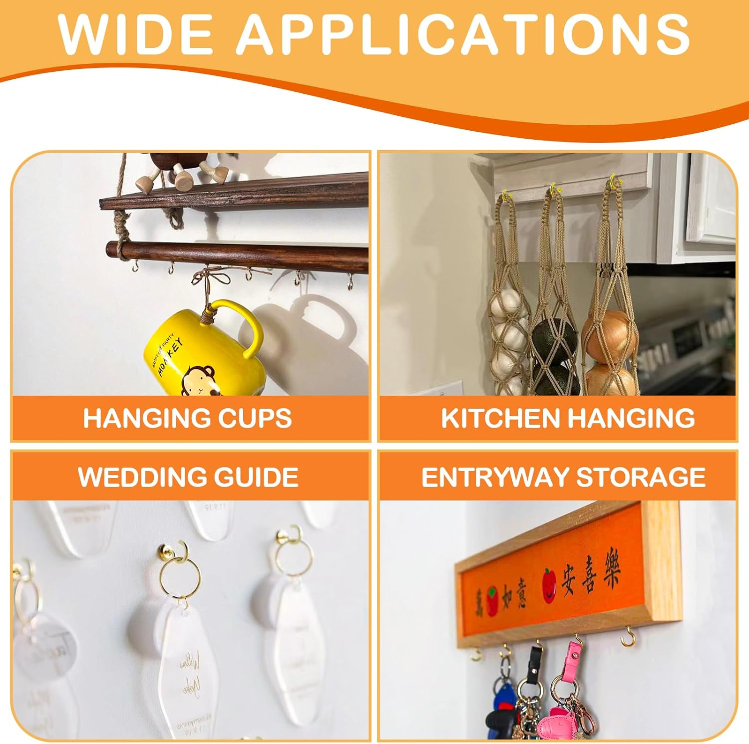 ZFKXGS Pack of 80 Small Screw Hooks Golden 1/2 Inch Hook Screws Set Mini Ceiling Hooks Screw-In Hooks Cup Hooks for Wood Hanging Garden Plants Art Christmas Decorations Keys with Box image number 5