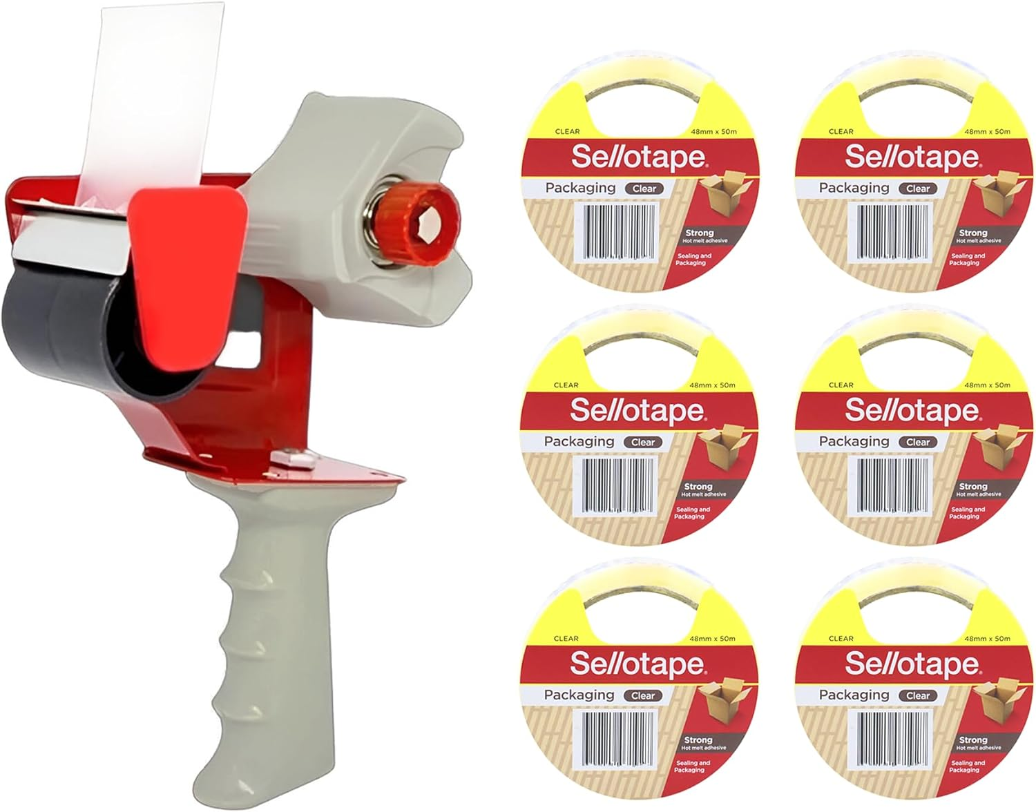Sellotape Carton Sealer with Low Noise Dispenser, 48Mm X 50M Clear Packaging Tape, Ideal for Sealing, Packing, and Light-Duty Bundling - 6 Pack image number 1