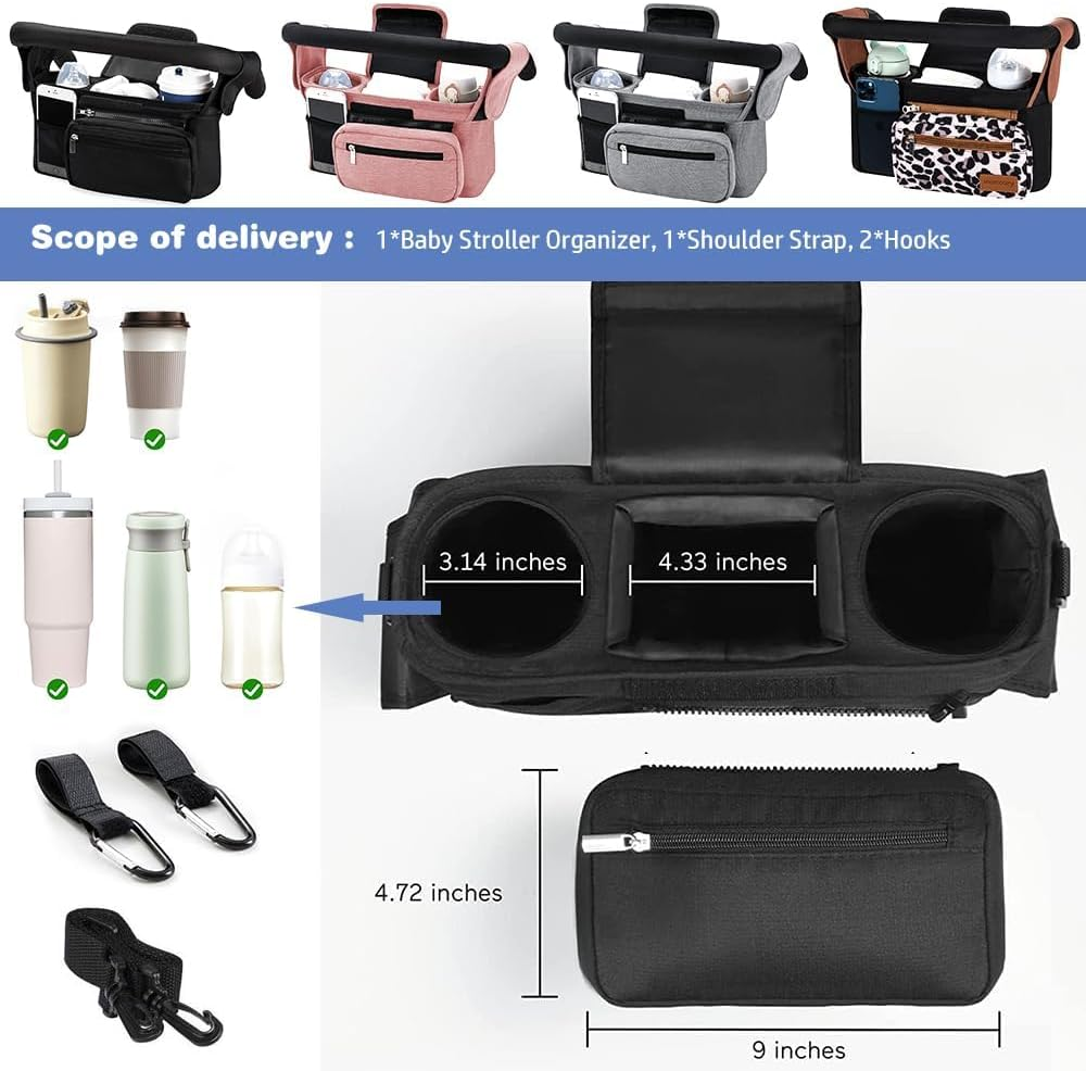 BLAZDEVE Baby Stroller Organizer with Insulated Cup Holder, Large Storage Space Stroller Bag with Detachable Phone Bag and Shoulder Strap for Uppababy, for Baby Jogger, for Britax (Pink) image number 1