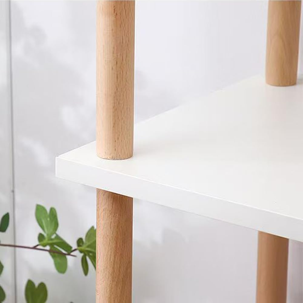Hbluefat 4-Tier Solid Wood Shelf Bookcase, Modern Open Narrow Bookshelf, Free Standing Storage Rack, Multifunctional Display Stand for Home Office (White) image number 5