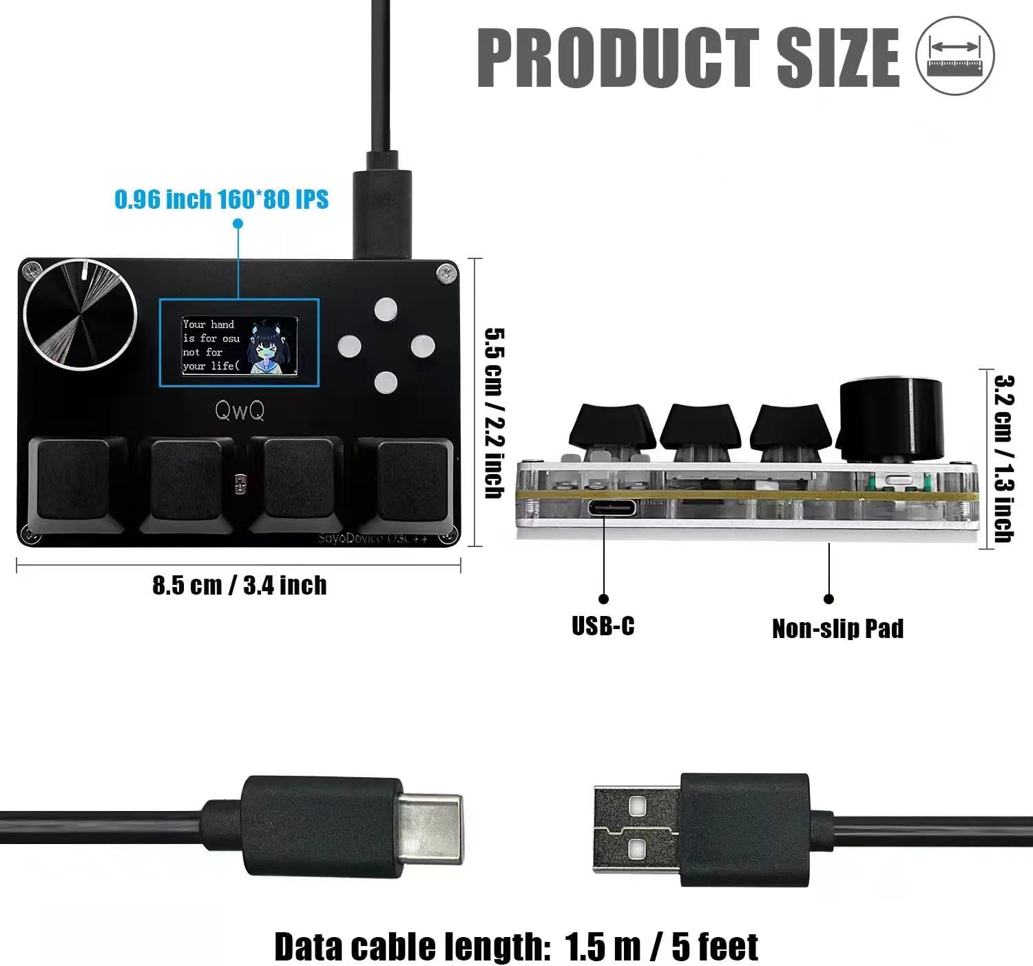 BTXETUEL Sayodevice O3C++ OSU Keyboard Rapid Trigger Hall Switches Magnetic Linear Switches Keyboard with Knob and Screen,Copy Paste,Shotcut,Macro Hotswap Mini Keypad (Black)