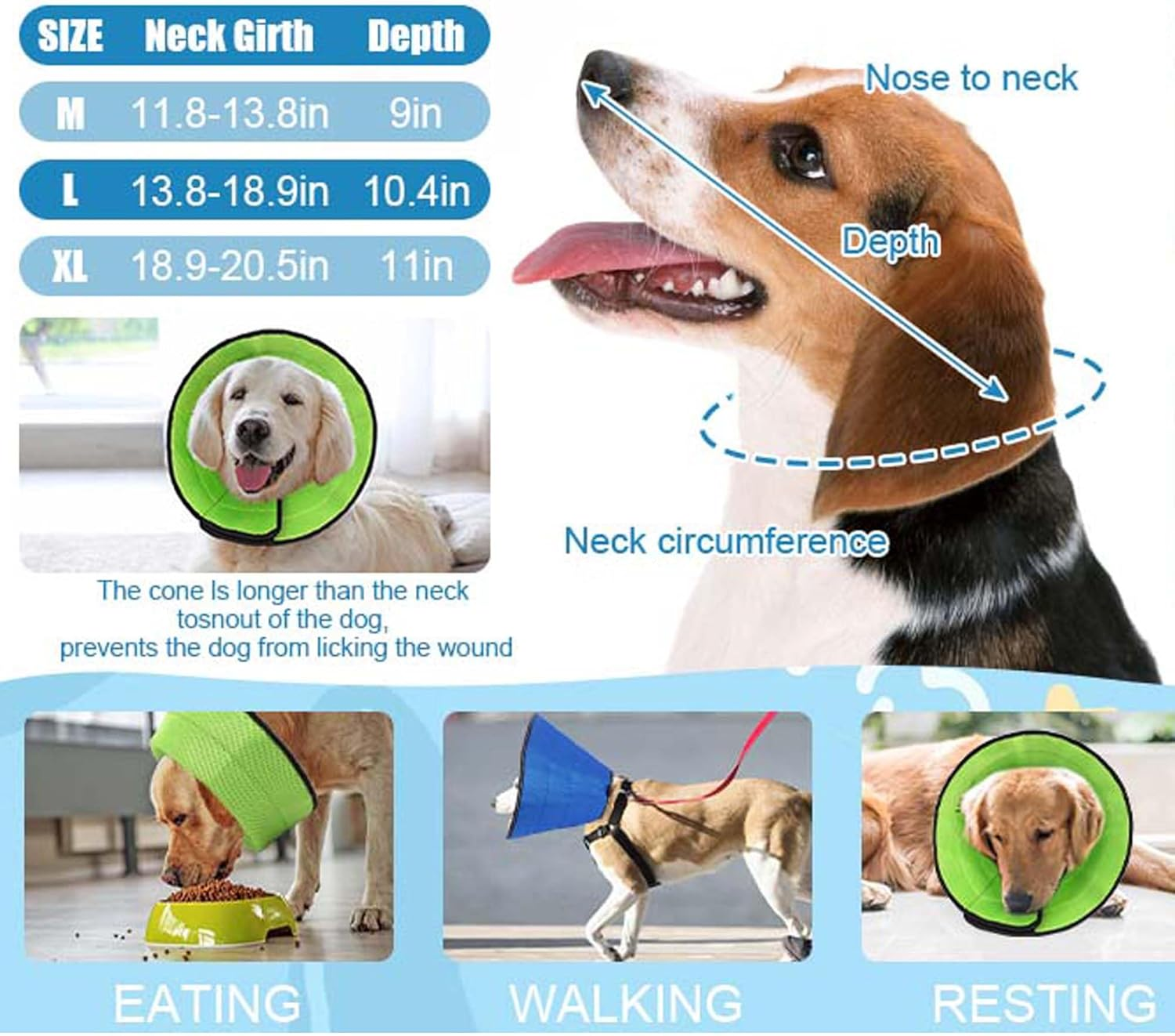 Collar for Dog, Recovery Elizabethan Collar for Pets, Dog Cone, Soft Pet Recovery Collar, Adjustable Collar Cone after Surgery and Injuries (Blue, L) image number 4