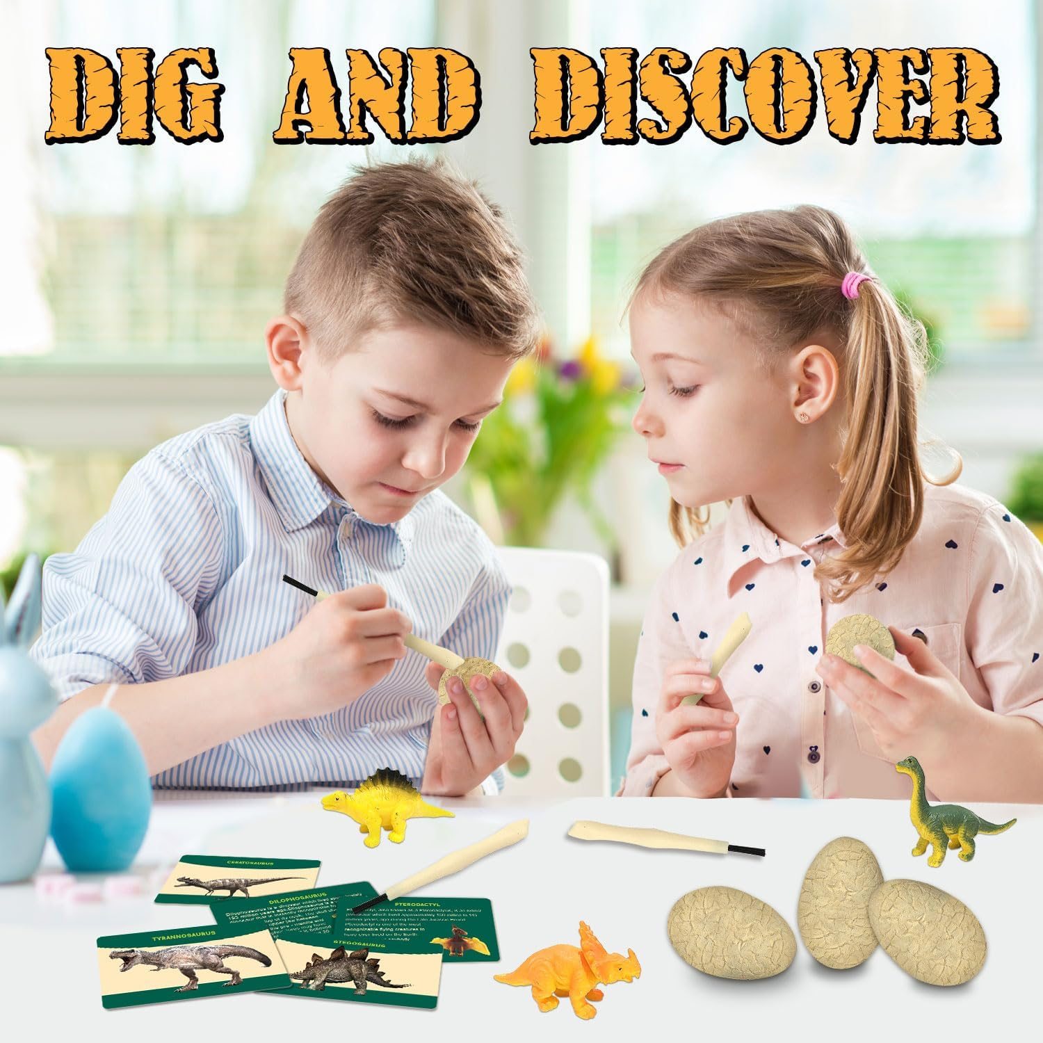 Dinosaur Toys, Dinosaur Egg Dig Kit Kids- Surprise Eggs Pack with 12 Unique Dinosaurs- Easter Eggs Science STEM Gifts for Boys Girls Dino Eggs Excavation Toy for Age 4 5 6-8 8-12 Year Old