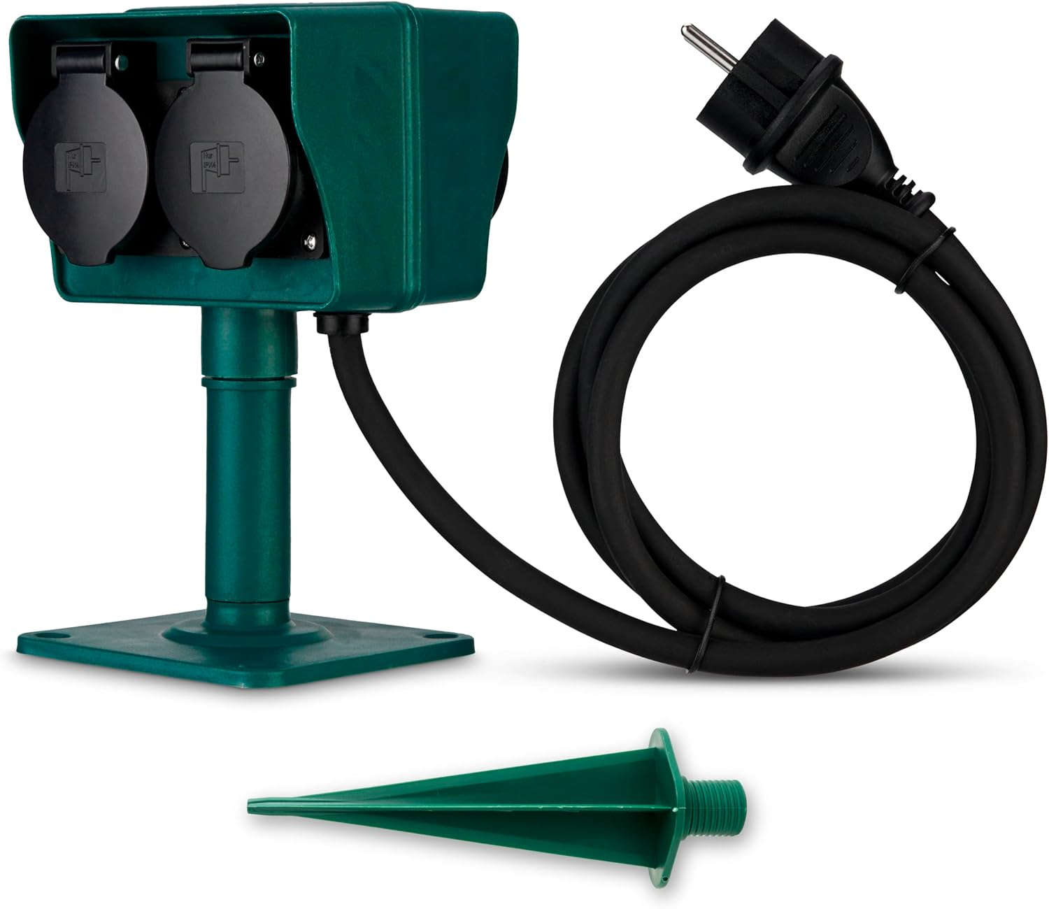 REV 0595009555 Ground Spike 4-Way Garden Socket IP44 Cable 1.4 M Max. 3500 W Green
