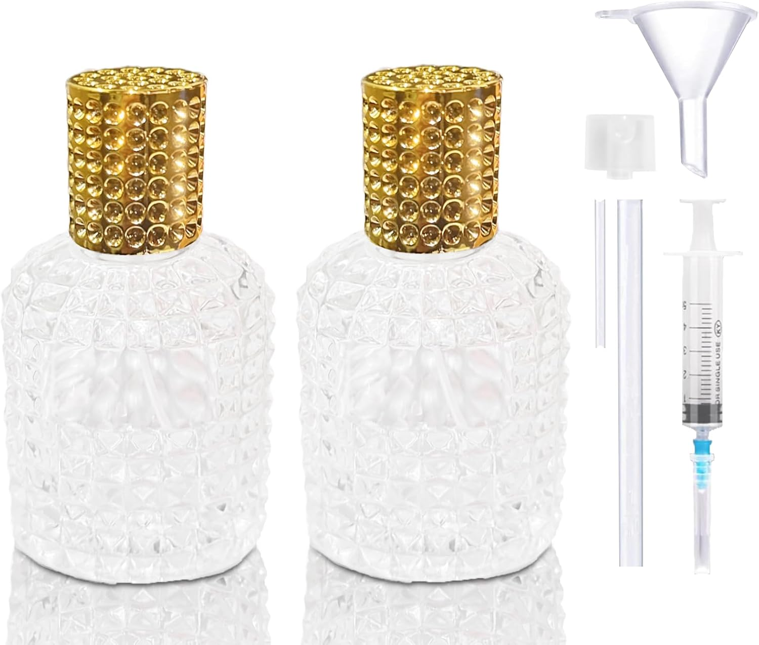 XUSSMM Pack of 2 Perfume Atomisers, Refillable, Pineapple Perfume Bottle, Empty, Portable Spray Bottle for Men and Women with Perfume Atomiser, Funnels and Caps for Perfume, Travel, Cosmetics (50 Ml,