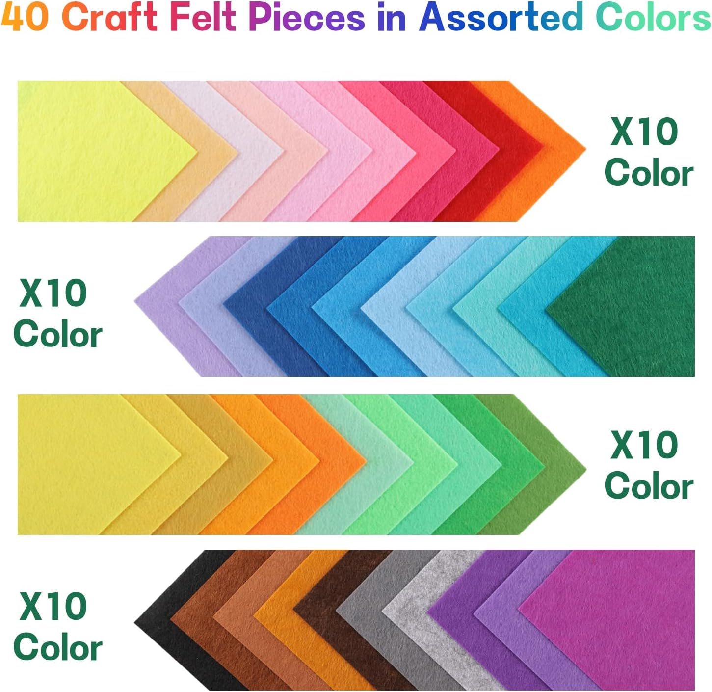 80Pcs 40 Colors Felt Fabric Sheets, 10X10Cm Craft Felt Fabric Sheets for Textile Fabrics, Decoration, DIY Craftwork Sewing, Patchwork Craftwork, Scrapbooks Supplies, School Project image number 4