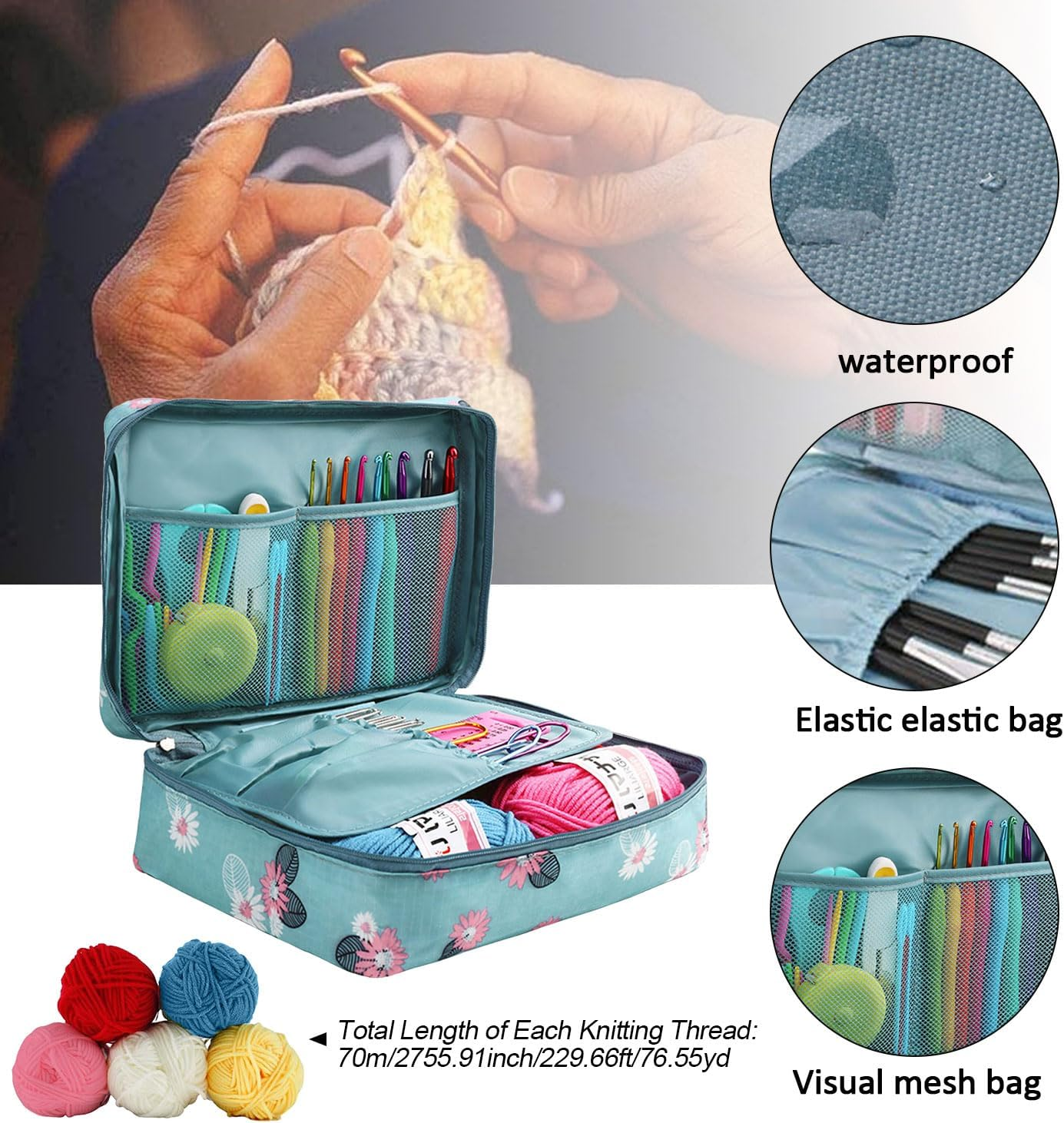 GIOD 59 Piece Crochet Set for Beginners, a Full Set of Knitting Tools, Hook Needle Storage Bag, Crochet Kits Include Yarn, Ergonomic Crochet Hooks, Lace Steel Needles, Wool Group and Bag (Blue) image number 1