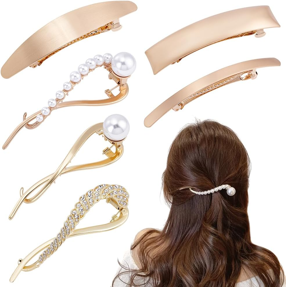 WADORN Pack of 6 Metal Hair Clips for Women, 6 Style French Hair Clips Made of Alloy Geometric Hair Pin with Imitation Pearl for Minimalist Boho Wedding Parties image number 1