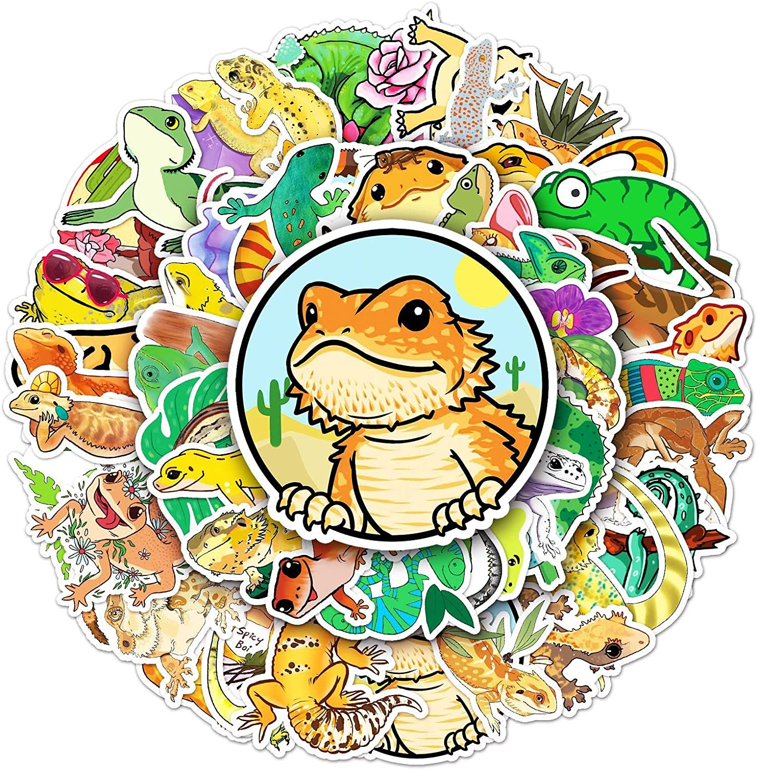 50 Packs Gecko Stickers Water Bottles Laptop Phone Motorcycle Computer Guitar Skateboard Hydroflasks Wall Lizard Vinyl Sticker Waterproof Aesthetic Trendy Decals for Teens Girls Adults image number 4