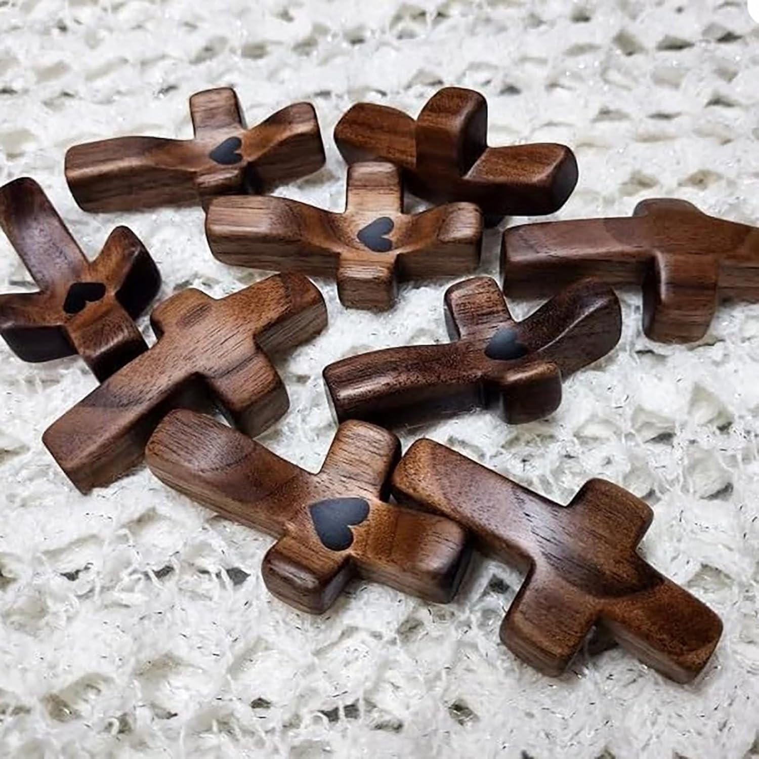 Olive Wood Mini Cross, Cross My Heart, Encouragement Gift, Fingertip Stress Relief Gifts, Relieve Anxiety Comfort for Praying, Children and Adults Pocket Olive Wood Cross Religious Present(5Pcs) image number 5