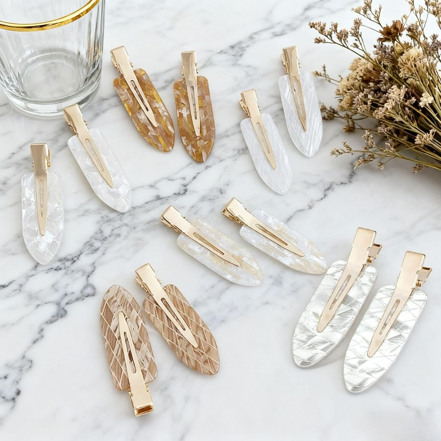 Leezmark No Crease Hair Clips 12 Pack White Gold Salon Styling Accessories Flat Creaseless Design for Women Girls (Brown,White) image number 5