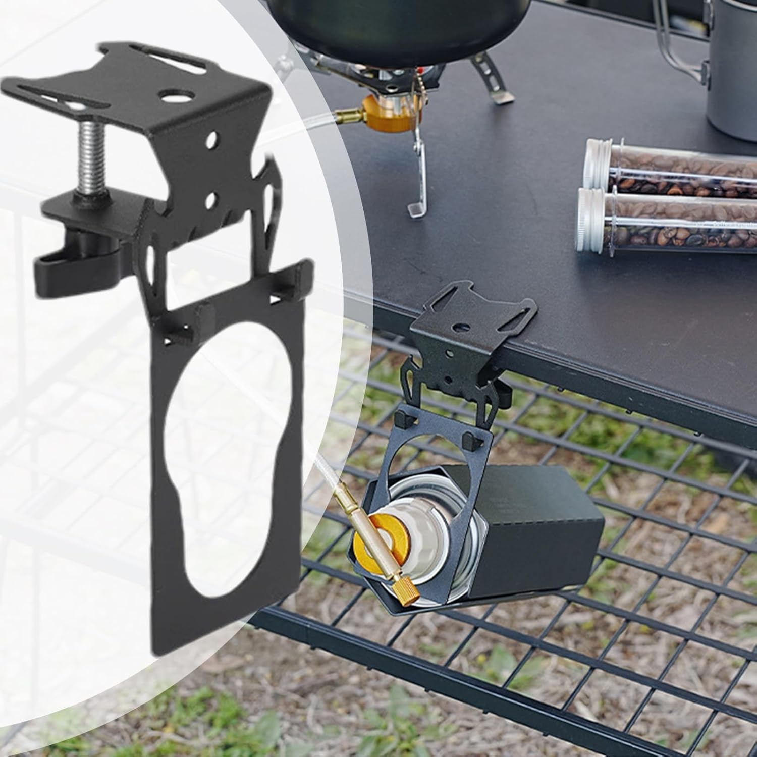 Air Canister Hanger | Cooking Air Canister Holder Hanger | Multifunctional Metal Iron Organizer, Sports Equipment for Hiking, Backpacking, Gathering image number 4