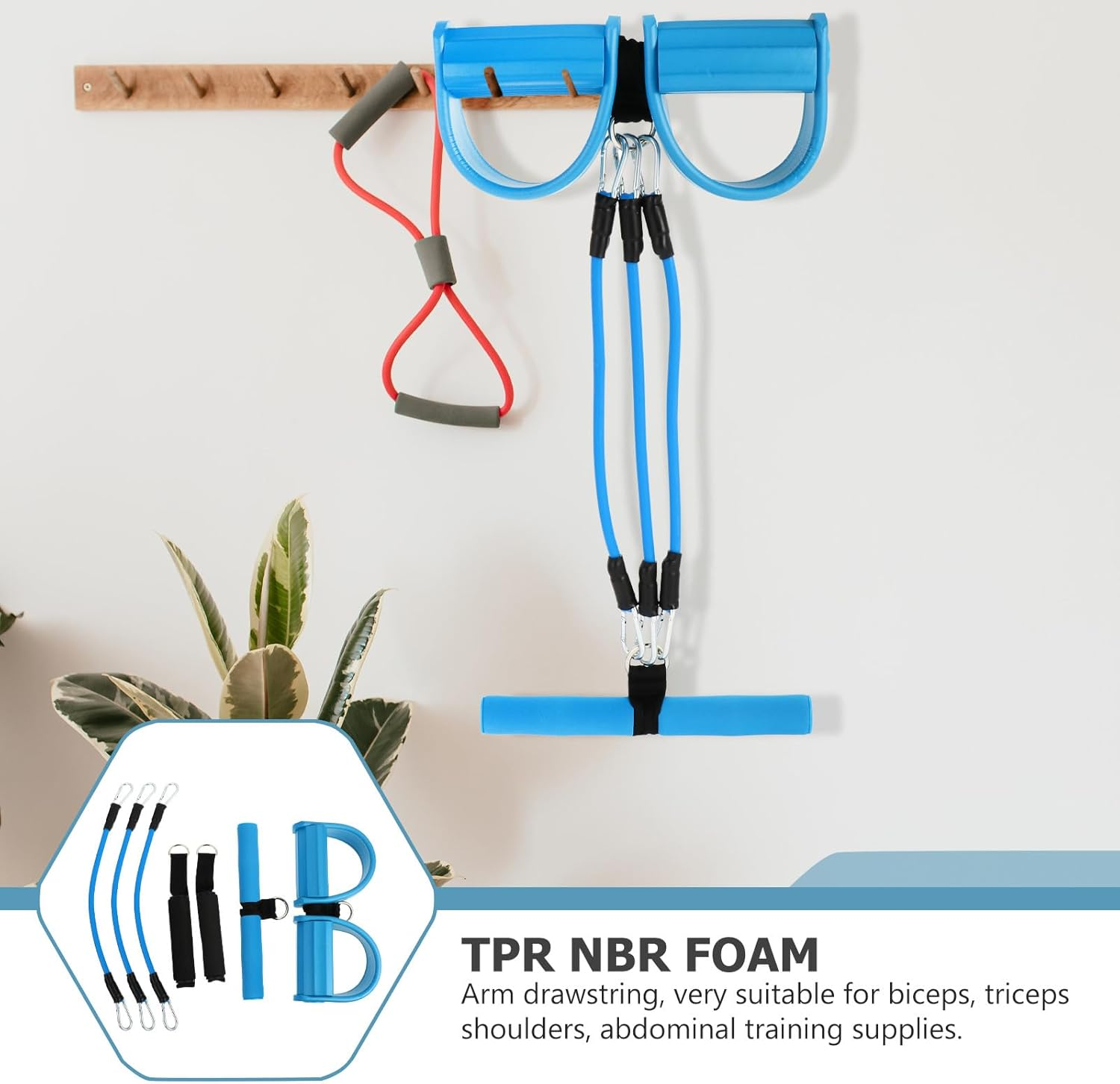 TEMPNAP Multifunctional Fitness Pedal Pull Rope with Three Tubes, Blue Sit-Up Abdominal Trainer for Home Workout and Yoga Exercise image number 4