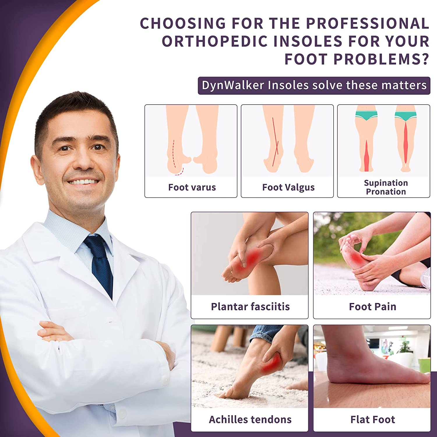 Plantar Fasciitis Support Insoles, Dynwalker Foam Insoles, Flat Feet, Achilles Tendonitis, Bunion Relief, Metatarsalgia, Bone Spur, M image number 5