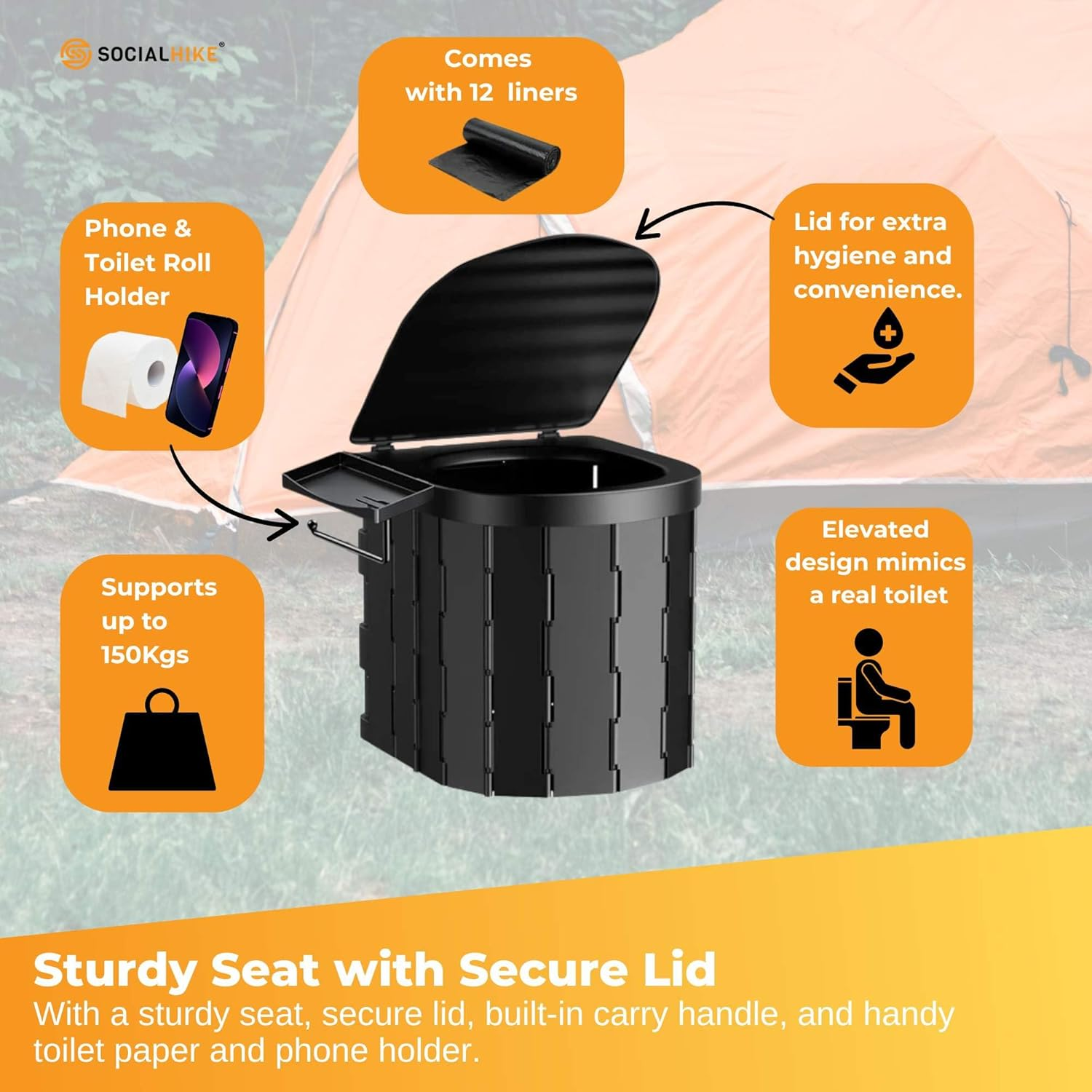 Social Hike Portable Folding Camping Toilet - Outdoor Lightweight Compact Potty image number 1