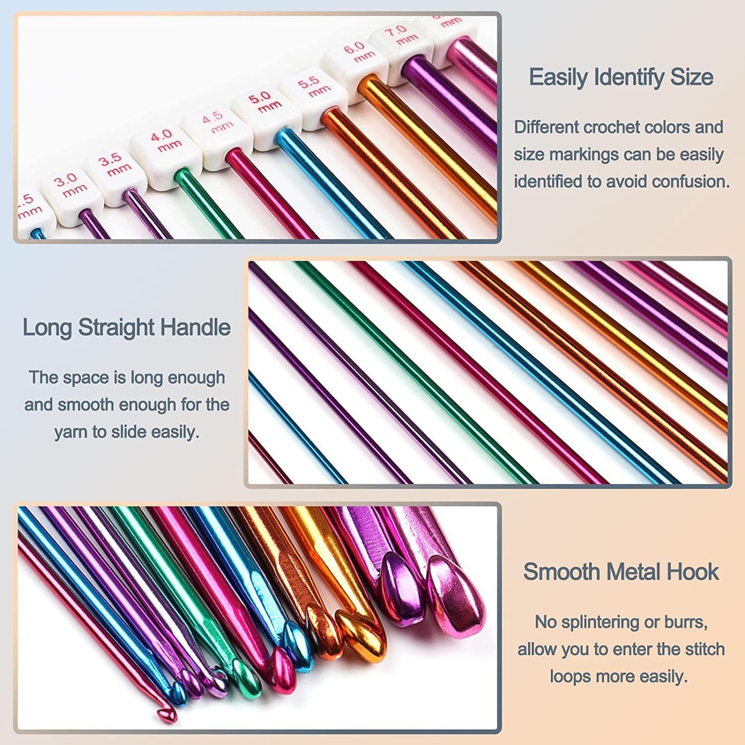 11Pcs Long Crochet Hook Set, Colorful Tunisian Crochet Hooks Afghan Crochet Needles for Crocheting, 2Mm to 8Mm, Great Knitting Crochet Supplies Tool Set for Beginner Crocheter Knitter image number 3