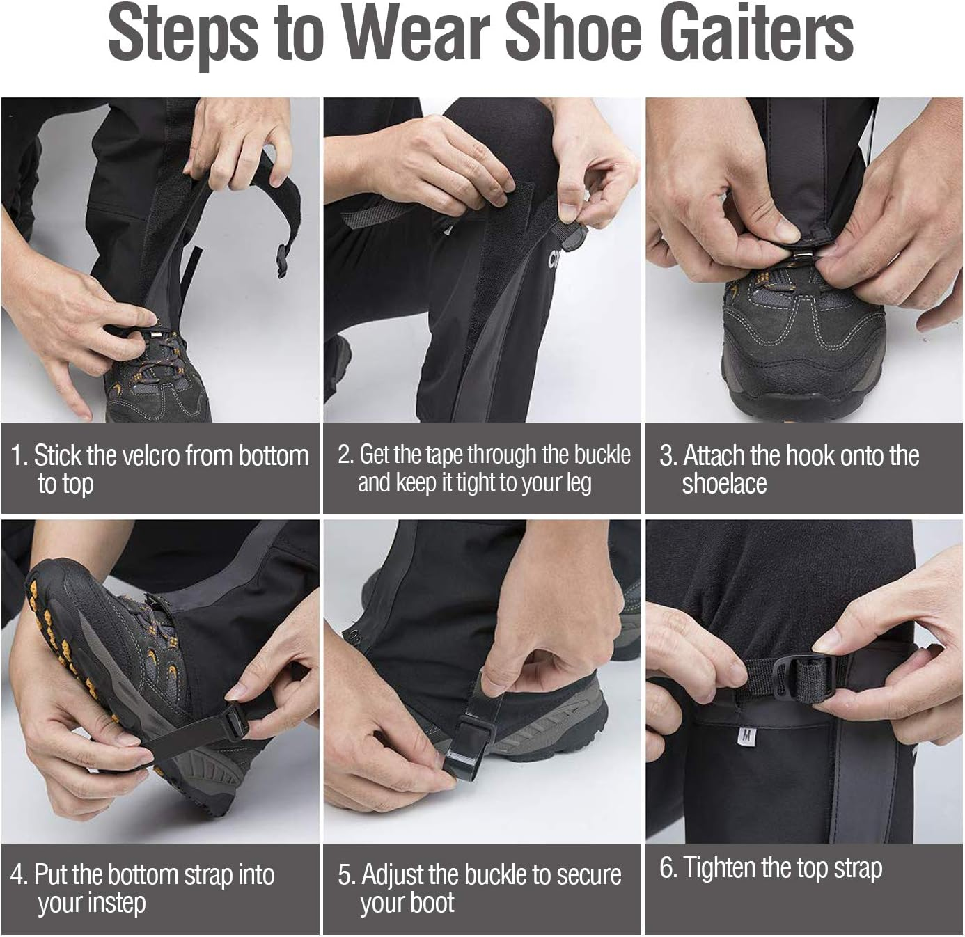 QTECLOR Leg Gaiters Waterproof Snow Boot Gaiters for Snowshoeing, Hiking, Hunting, Running, Motorcycle Anti-Tear Oxford Fabric, TPU Instep Belt Metal Shoelace Hook for Outdoor image number 6