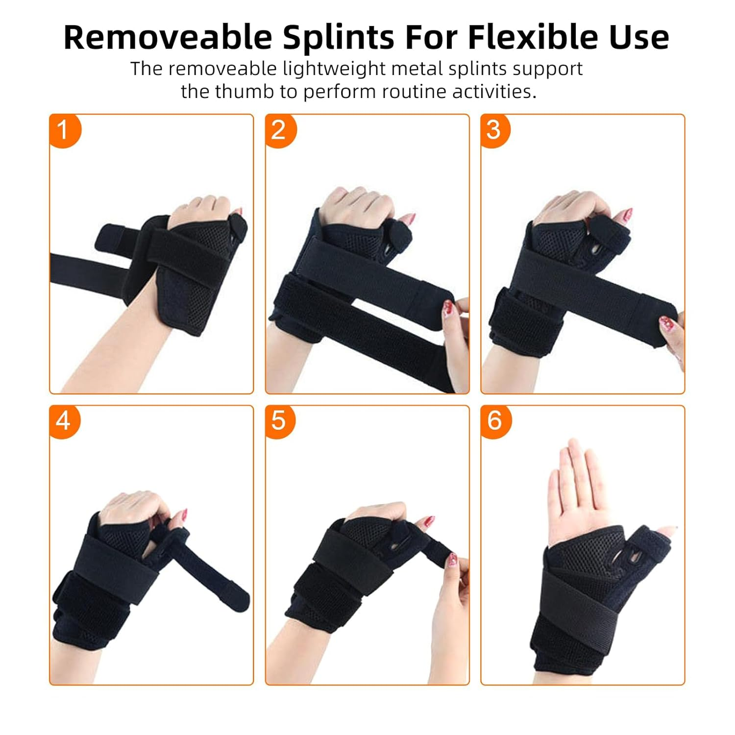 Thumb Spica Splint Wrist Stabilizer Support Brace - Thumb Brace & Wrist Splint for Pain/Tendonitis/Arthritis/Sprains, Adjustable Thumb Splint Wrist Support Fits Both Hands (Unisex Black)