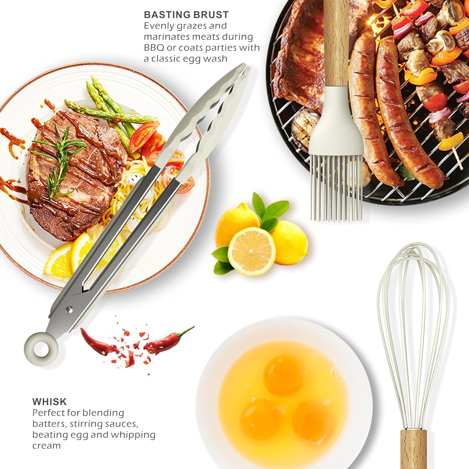 Silicone Cooking Utensils Set - 446&deg;F Heat Resistant Silicone Kitchen Utensils for Cooking,Kitchen Utensil Spatula Set W Wooden Handles and Holder, BPA Free Gadgets for Non-Stick Cookware (Khaki) - Navy Blue image number 6