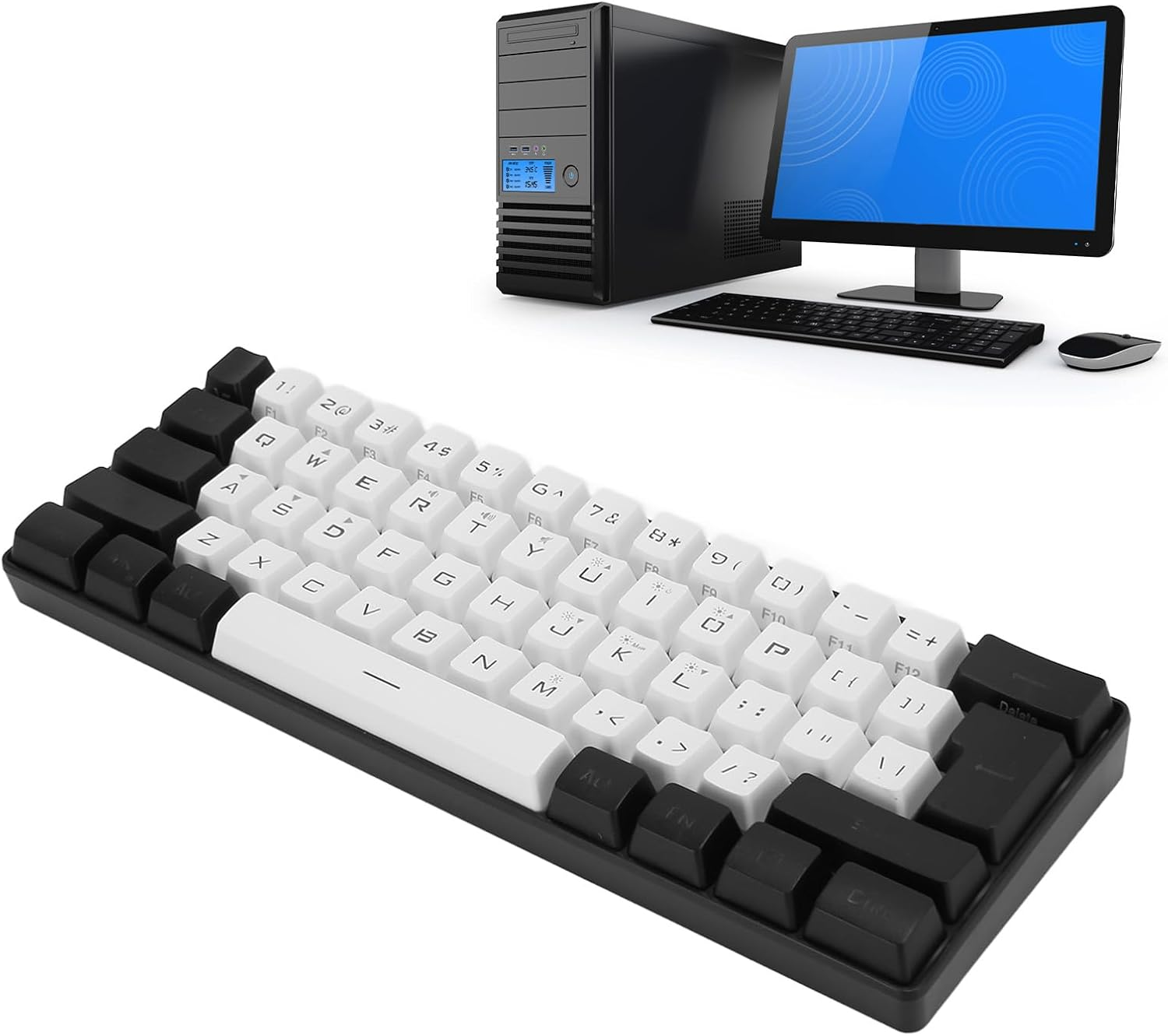 Mini RGB Keyboard, LED Backlight Mechanical Feeling Wired Gaming Keyboard with Multiple RGB Lighting and Stand, Ergonomic Design(Black and White) (White)