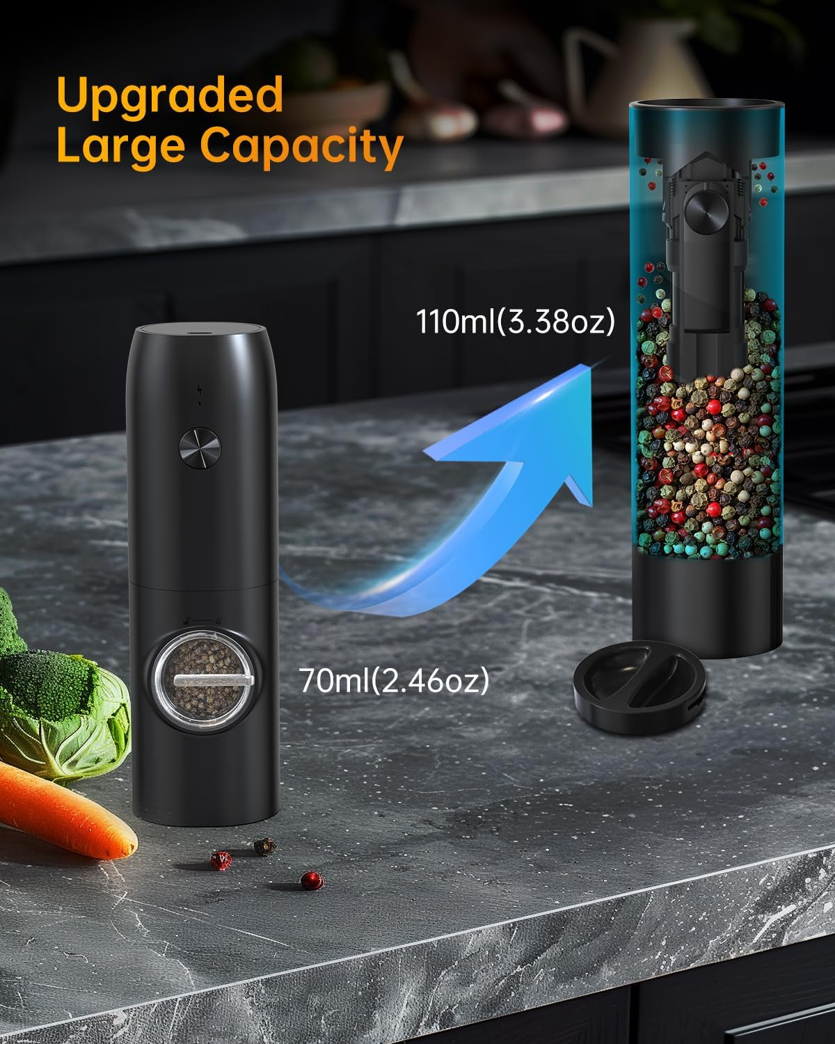 CIRCLE JOY Electric Pepper Grinder, Top-Refill Battery Operated Pepper Mill Grinder with Upgraded 110ML Capacity, Adjustable Coarseness, Led Light image number 6
