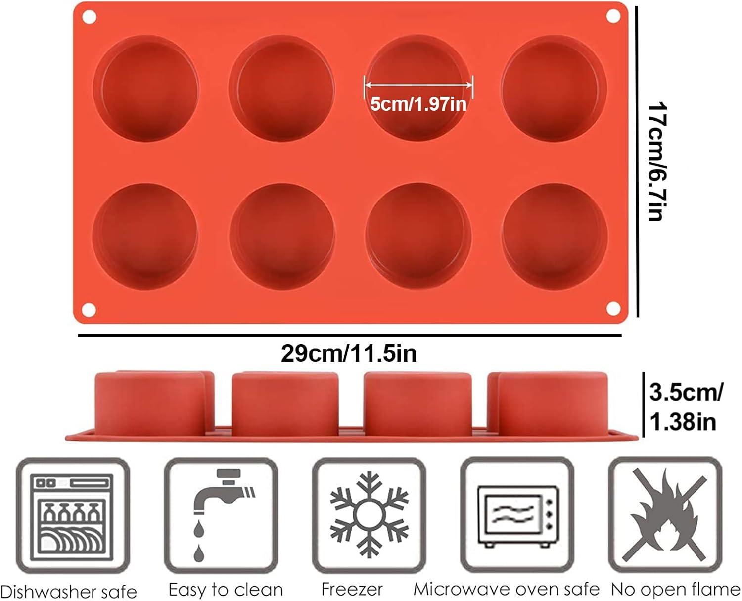 8-Cavity round Silicone Molds, 3 Pack Large round Silicone Baking Molds, Non-Stick Cookie Mold for Baking Cake/Chocolate/Muffin/Cupcake/Brownie/Pudding Jello/Candy/Handmade Soap image number 5