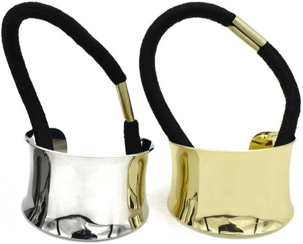 2Pcs Metal Oval Semicircle Hollow Heart-Shaped Ponytail Elastic Rubber Band Hair Tie Hair Accessories for Women and Girls image number 4