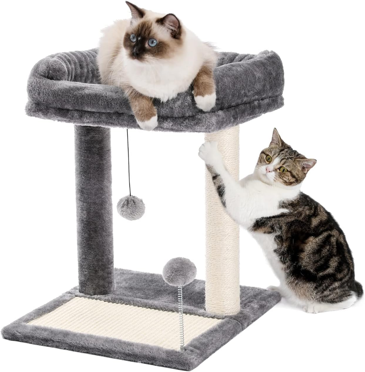 Cat Tree Scratching Post with Soft Perch Nest Sisal-Covered Scratch Posts and Pads， and Cat Toy with Two Plush Balls Is Perfect for Playing with Kittens and Cats image number 5