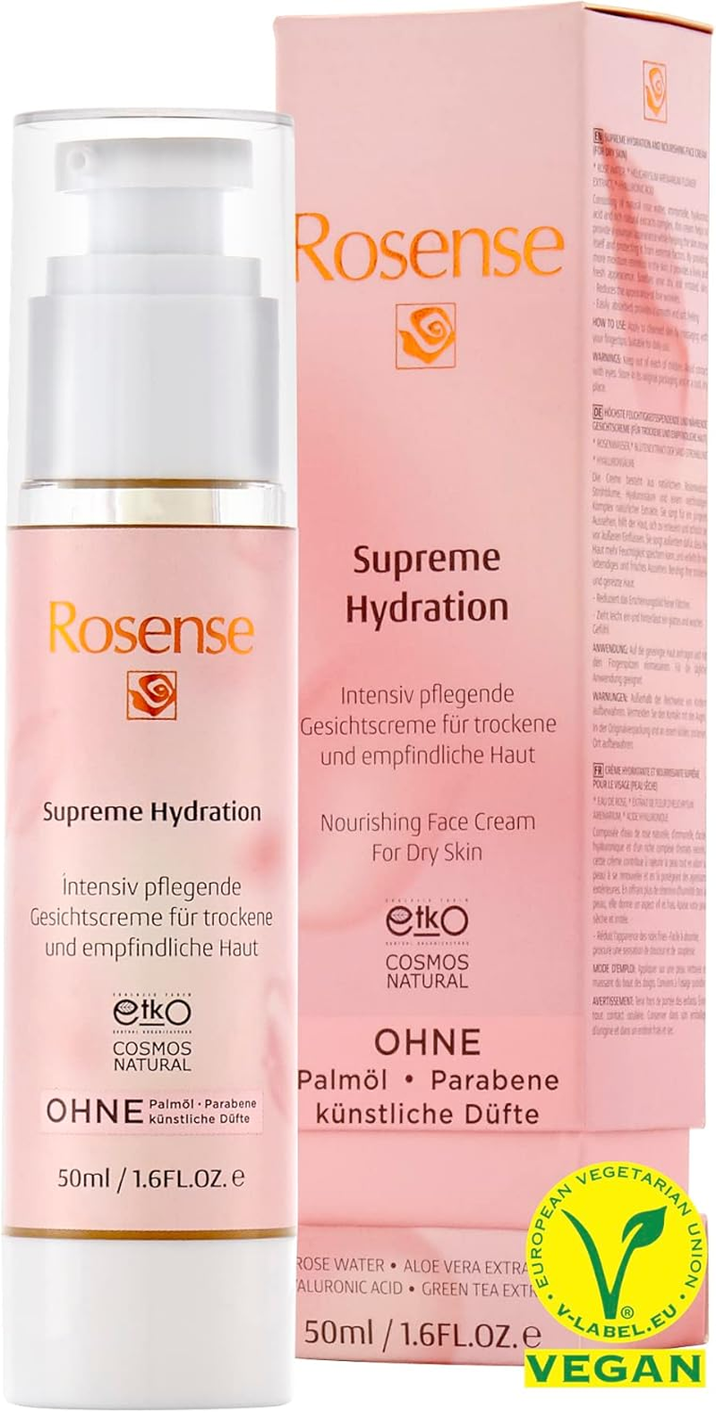 Rosense Supreme Hydration, Intensive Nourishing Face Cream for Dry and Sensitive Skin, Moisturizing, from Hyaluronic Acid, Natural Extracts, Vegan - 50Ml image number 1