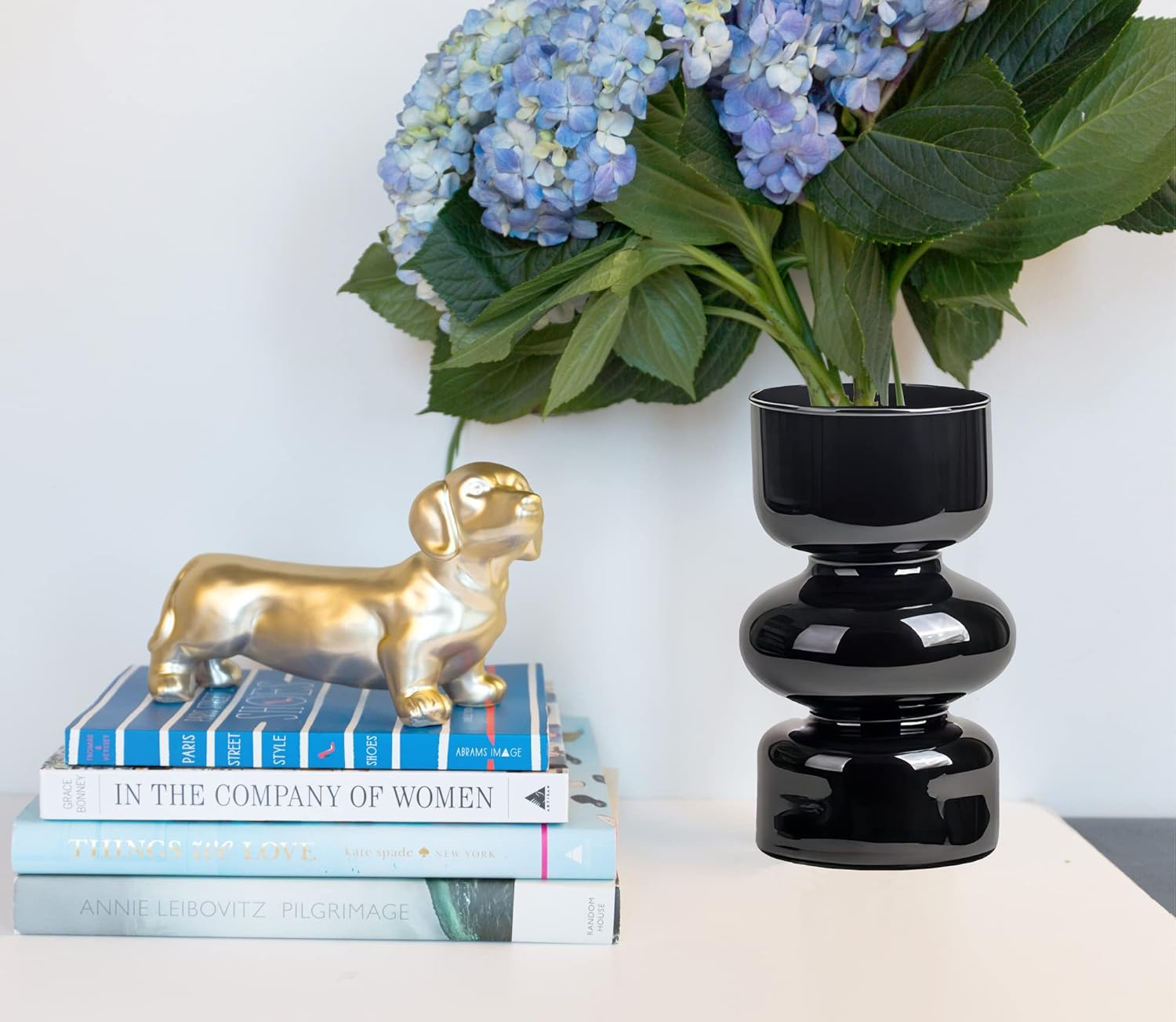 Black Borosilicate Glass Vases, 7 Inch Height, Contemporary Style, Solid Black, Cylindrical Shape, Living Room Decor