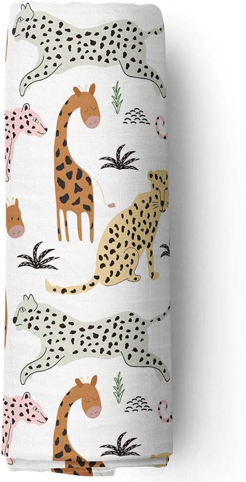 Aenne Baby Safari Animals Muslin Swaddle Blanket Gender Neutral Travel, Large 120 X 120 Cm, 1 Pack, Baby Shower Gifts, Luxurious Soft and Silky Bamboo Cotton, Nursing Cover, Wrap, Stroller Cover Giraffe, Cheetah, Lion image number 6
