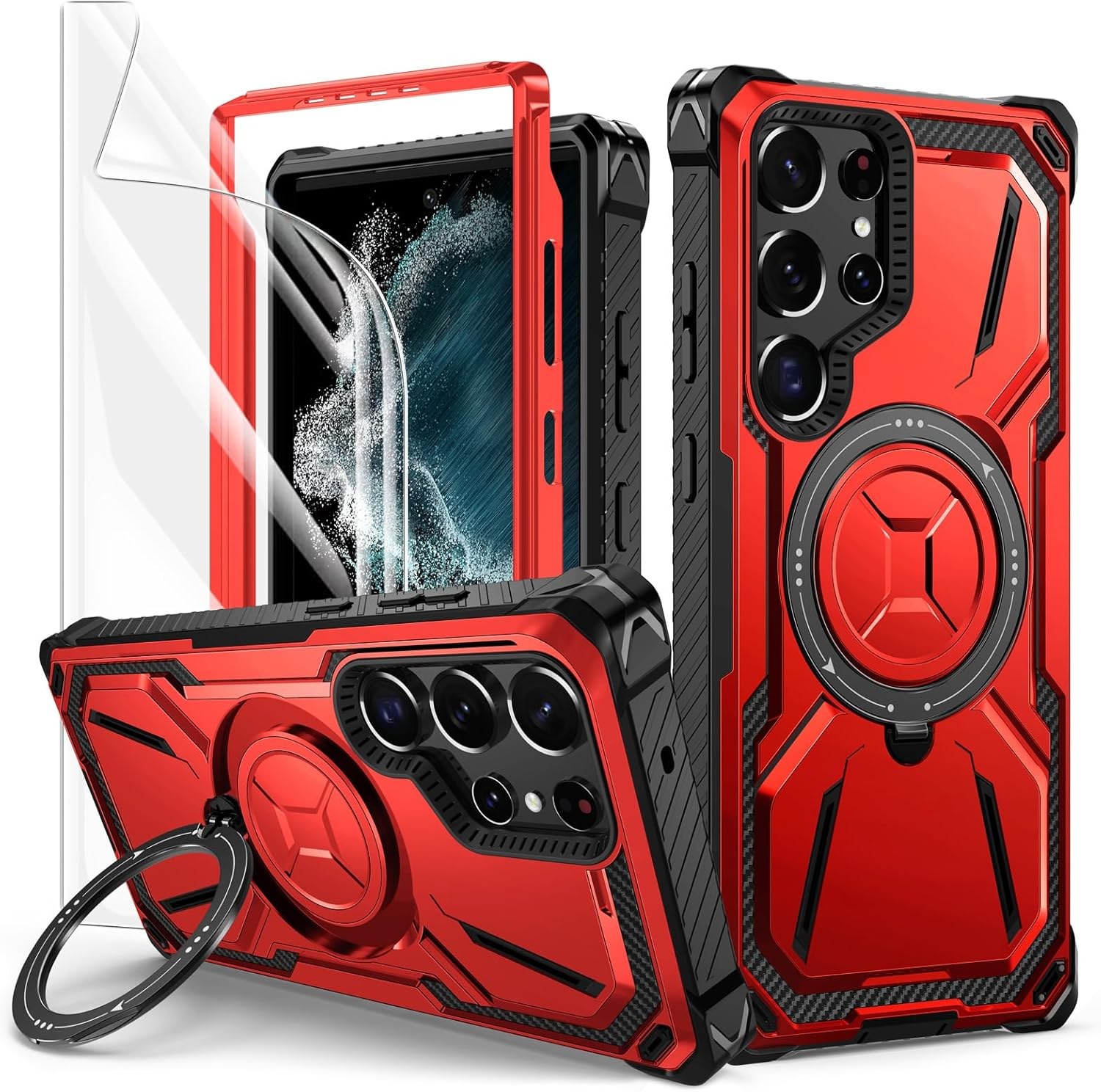 Lanhiem Case for Samsung Galaxy S22 with 2 Pieces Tempered Glass, 360&deg; Ring Stand Protective Case, Military Shockproof Mobile Phone Case for Samsung S22, Blue image number 7