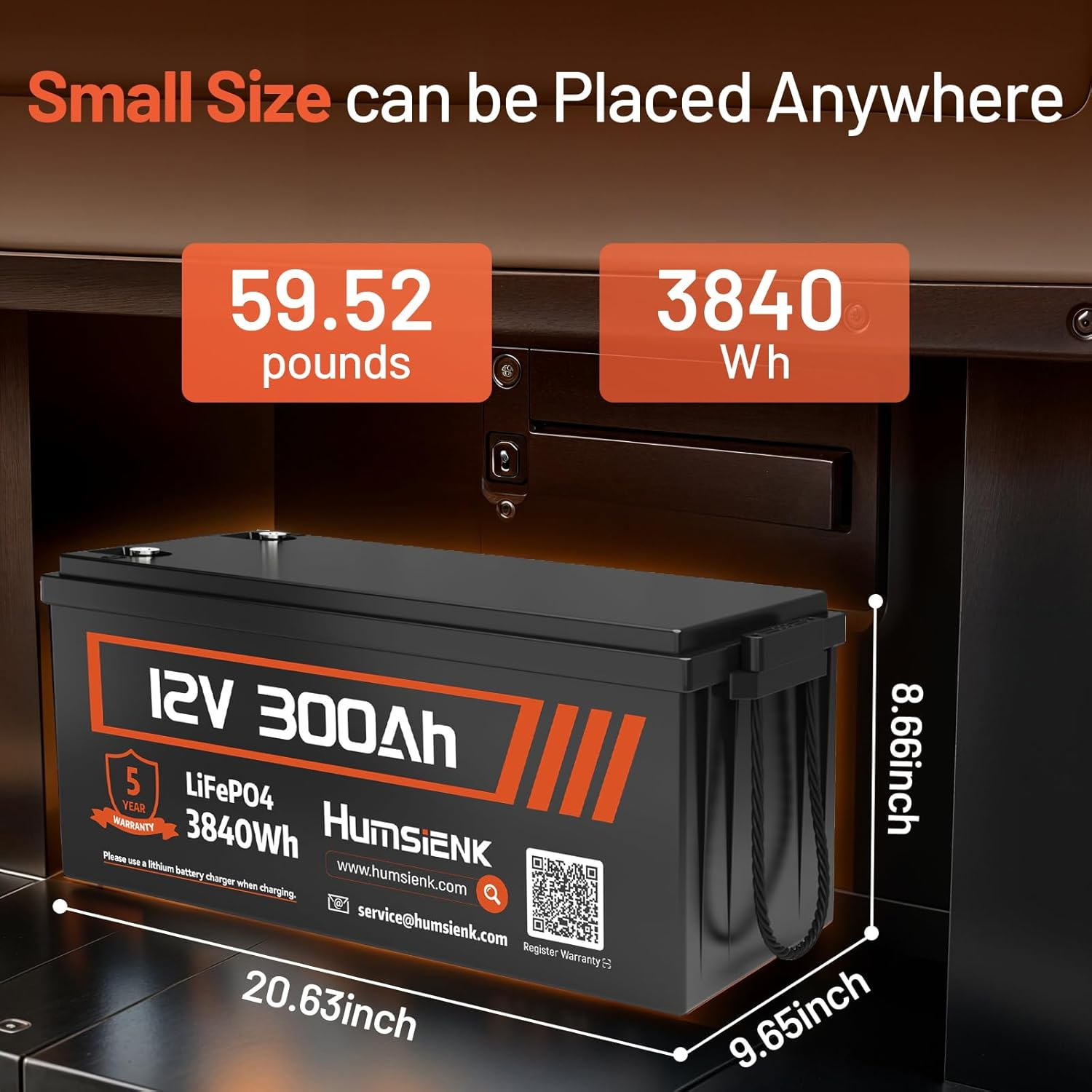 Humsienk 12V 300Ah Lifepo4 Lithium Battery, Built-In 200A BMS, EV A+ Rated Cells, Low Temperature Protection, up to 15,000 Cycles - Ideal for Rvs, Marine Vessels, Off-Grid Living