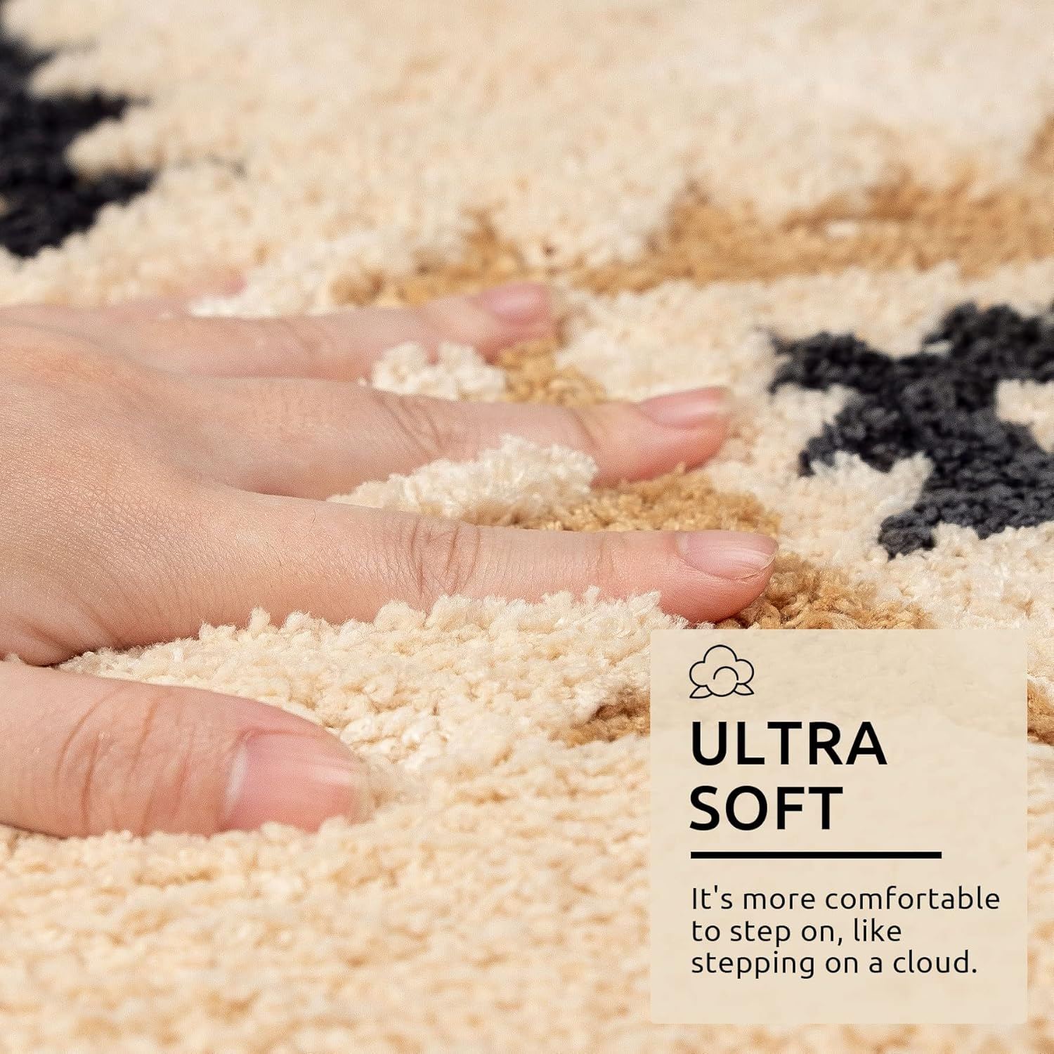 DEXDE Boho Bathroom Rugs 20X32, Luxury Soft Absorbent Bath Mat Non Slip Moroccan Geometric Bath Rugs Carpet for Bathroom Shower Kitchen Entryway Farmhouse Neutral Decor, Cream Beige image number 5