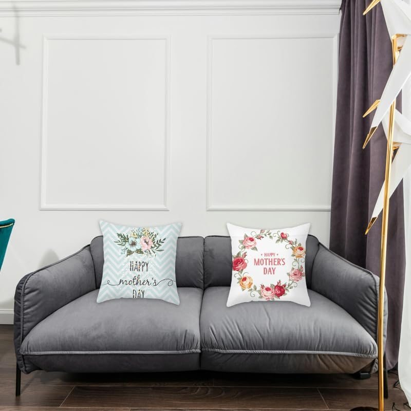 Grandma Mom Gifts for Mothers Day Pillow Cover 18X18 Decorative Flower Cushion Cover Creative Happy Mom&rsquo;S Day Pillowcase Gifts for Mommy Aunt Grandmother Granny Nanny from Kids Grandkids image number 5